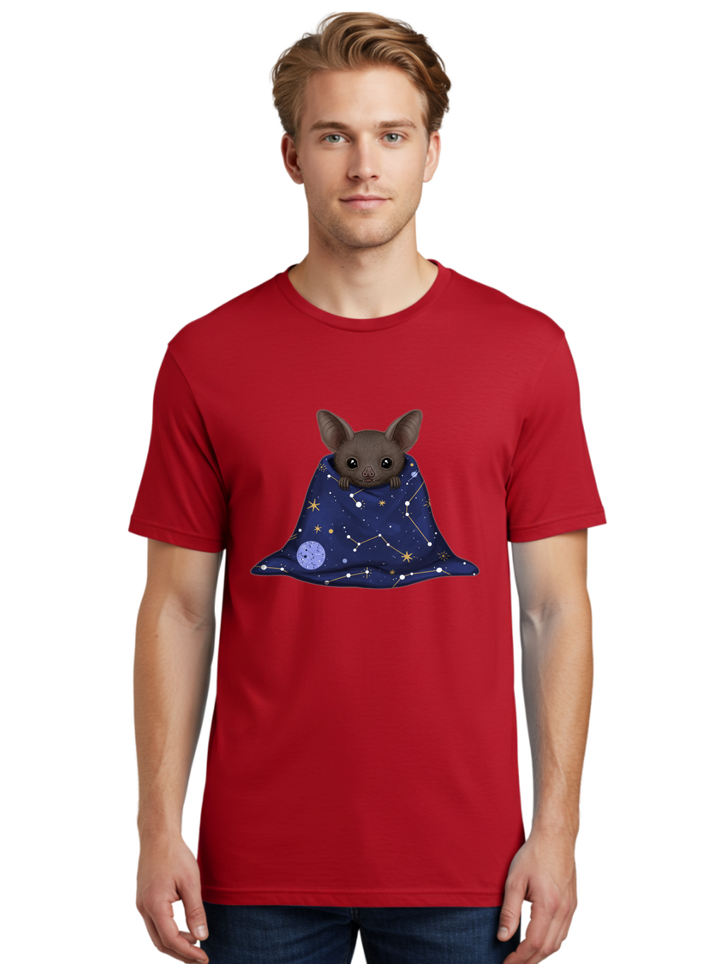 Bat-In-A-Starry-Blanket-1 Men'S Graphic Tee, 100% Cotton, Comfortable Casual Summer Wear, Machine Washable, Vintage Camera, Old Camera, Antique Camera, Black Camera, Classic Photography, Photography Equipment, Nostalgic Device, Film Camera, Bal761