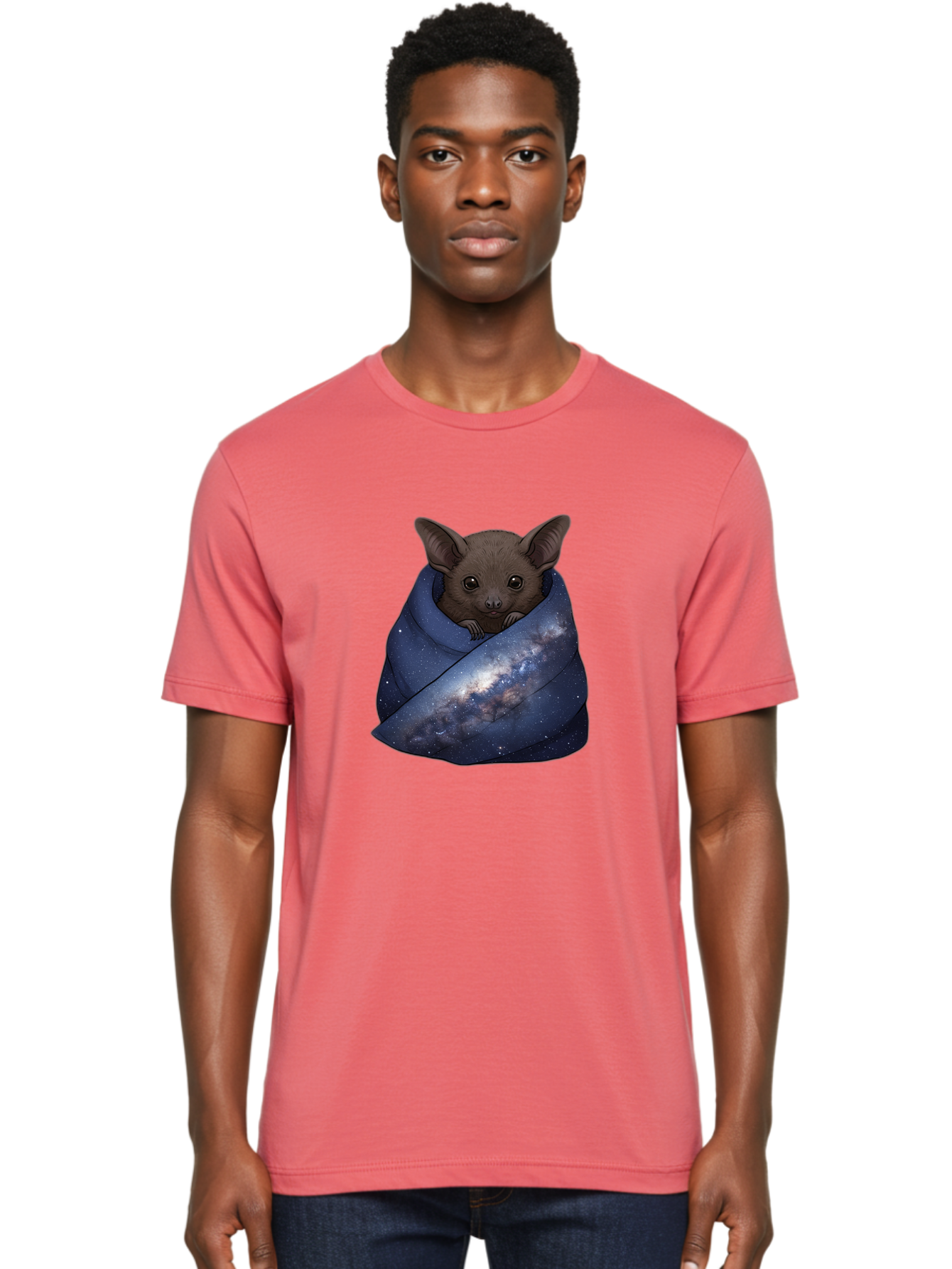 Bat-In-Galaxy-Blanket Men'S Graphic Tee, 100% Cotton, Comfortable Casual Summer Wear, Machine Washable, Vintage Camera, Old Camera, Antique Camera, Black Camera, Classic Photography, Photography Equipment, Nostalgic Device, Film Camera, Bal763