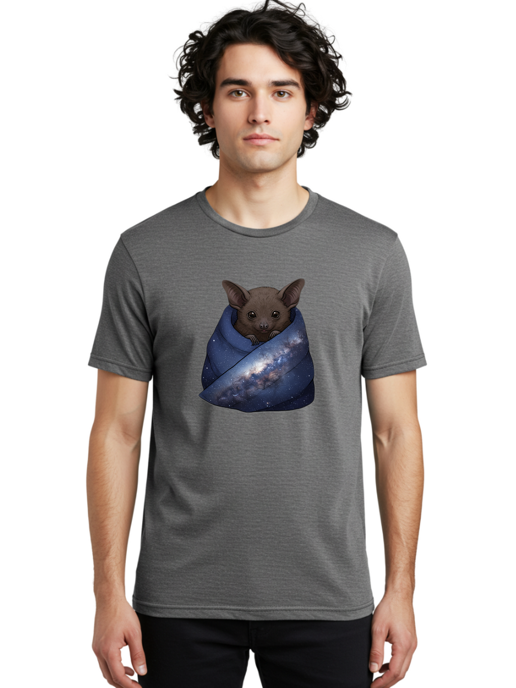 Bat-In-Galaxy-Blanket Men'S Graphic Tee, 100% Cotton, Comfortable Casual Summer Wear, Machine Washable, Vintage Camera, Old Camera, Antique Camera, Black Camera, Classic Photography, Photography Equipment, Nostalgic Device, Film Camera, Bal763