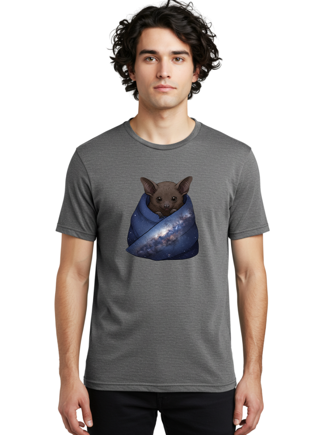 Bat-In-Galaxy-Blanket Men'S Graphic Tee, 100% Cotton, Comfortable Casual Summer Wear, Machine Washable, Vintage Camera, Old Camera, Antique Camera, Black Camera, Classic Photography, Photography Equipment, Nostalgic Device, Film Camera, Bal763
