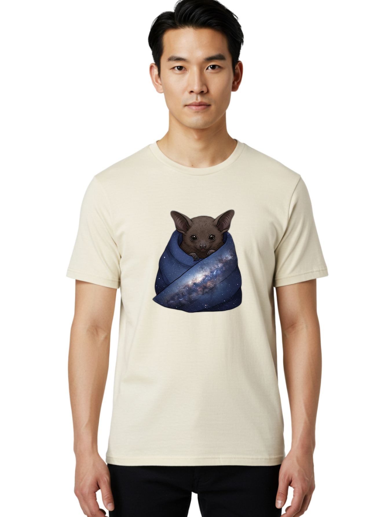 Bat-In-Galaxy-Blanket Men'S Graphic Tee, 100% Cotton, Comfortable Casual Summer Wear, Machine Washable, Vintage Camera, Old Camera, Antique Camera, Black Camera, Classic Photography, Photography Equipment, Nostalgic Device, Film Camera, Bal763
