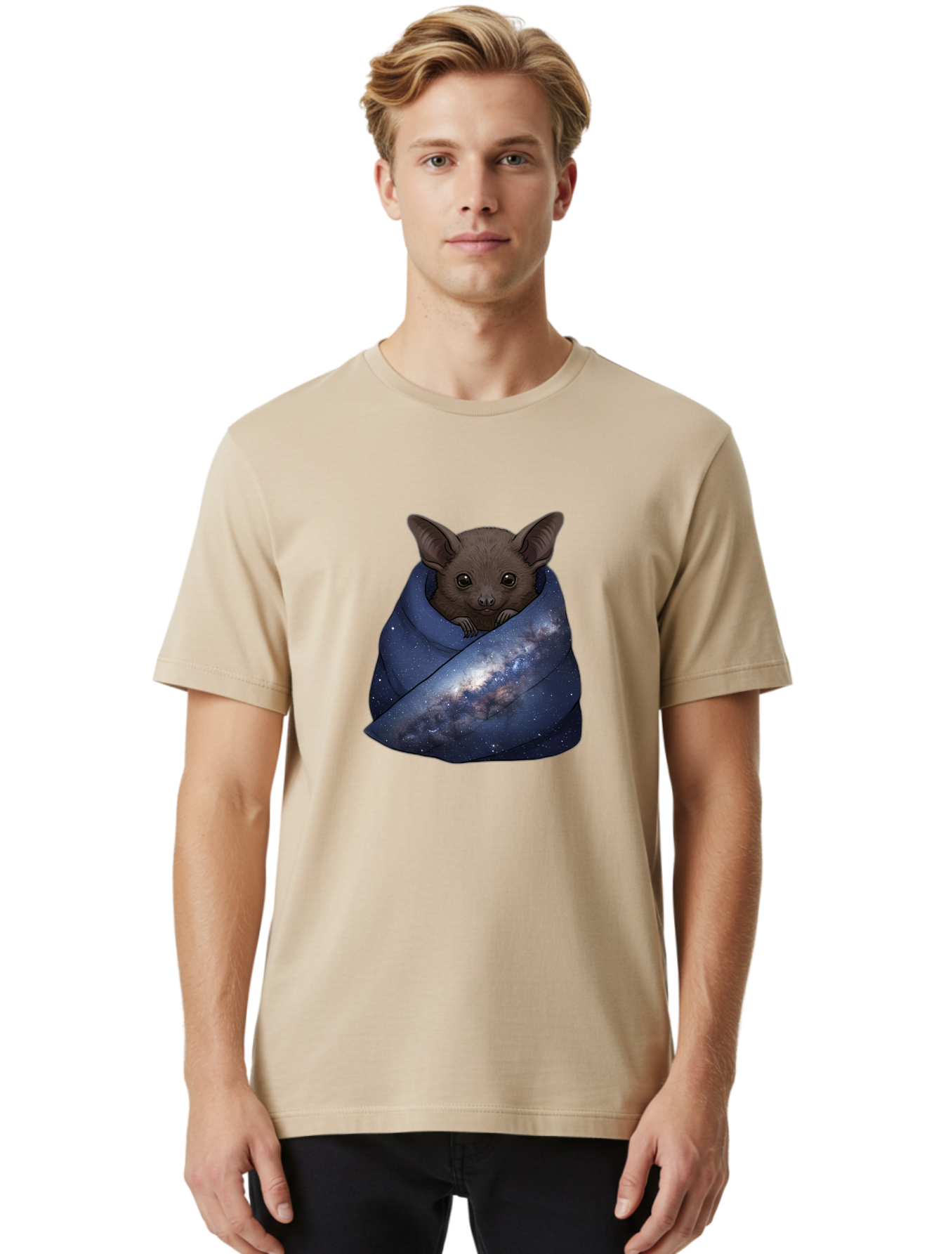 Bat-In-Galaxy-Blanket Men'S Graphic Tee, 100% Cotton, Comfortable Casual Summer Wear, Machine Washable, Vintage Camera, Old Camera, Antique Camera, Black Camera, Classic Photography, Photography Equipment, Nostalgic Device, Film Camera, Bal763