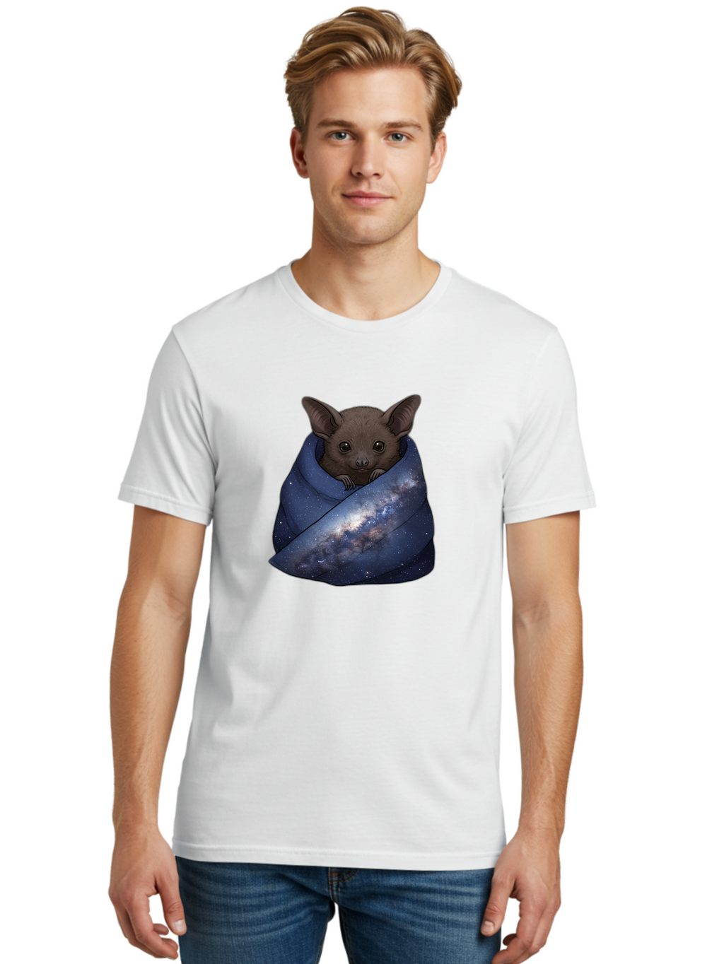 Bat-In-Galaxy-Blanket Men'S Graphic Tee, 100% Cotton, Comfortable Casual Summer Wear, Machine Washable, Vintage Camera, Old Camera, Antique Camera, Black Camera, Classic Photography, Photography Equipment, Nostalgic Device, Film Camera, Bal763