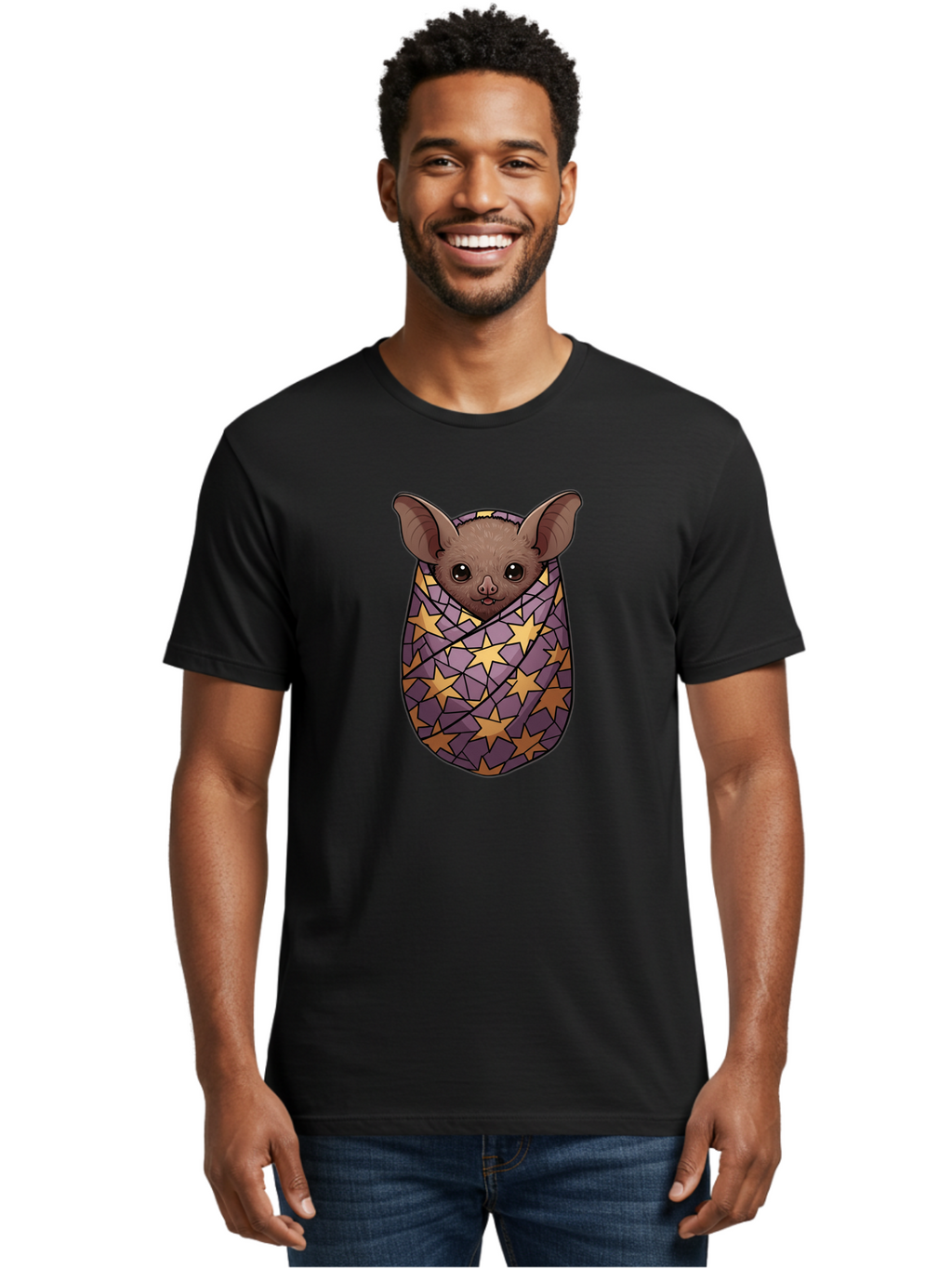 Bat-In-Stars-Blanket-1 Men'S Graphic Tee, 100% Cotton, Comfortable Casual Summer Wear, Machine Washable, Vintage Camera, Old Camera, Antique Camera, Black Camera, Classic Photography, Photography Equipment, Nostalgic Device, Film Camera, Bal766