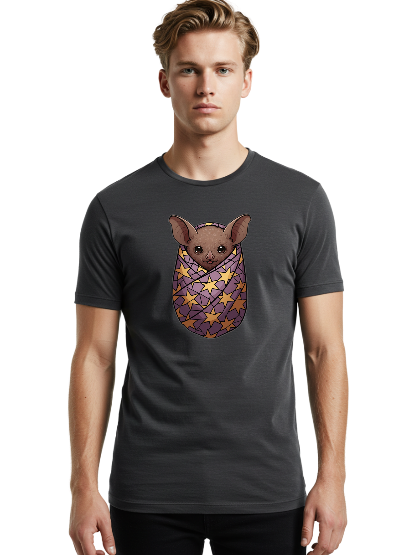 Bat-In-Stars-Blanket-1 Men'S Graphic Tee, 100% Cotton, Comfortable Casual Summer Wear, Machine Washable, Vintage Camera, Old Camera, Antique Camera, Black Camera, Classic Photography, Photography Equipment, Nostalgic Device, Film Camera, Bal766