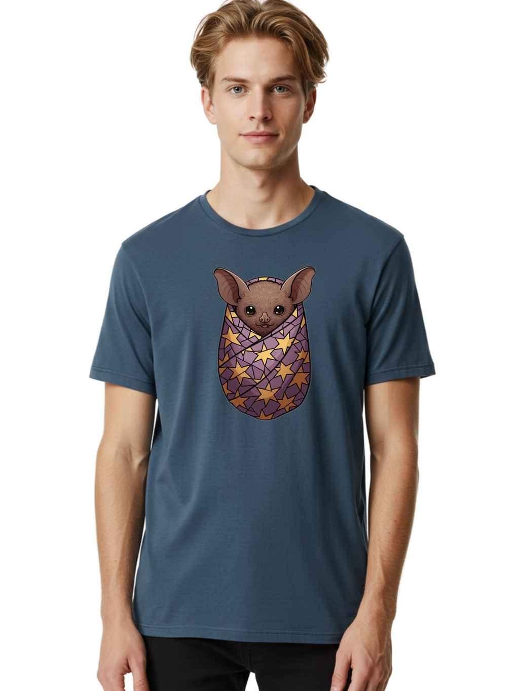 Bat-In-Stars-Blanket-1 Men'S Graphic Tee, 100% Cotton, Comfortable Casual Summer Wear, Machine Washable, Vintage Camera, Old Camera, Antique Camera, Black Camera, Classic Photography, Photography Equipment, Nostalgic Device, Film Camera, Bal766