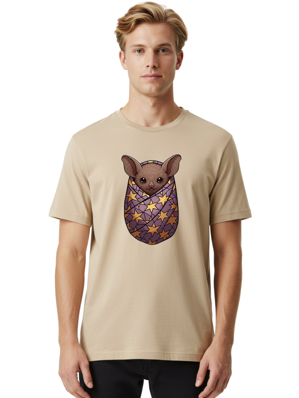 Bat-In-Stars-Blanket-1 Men'S Graphic Tee, 100% Cotton, Comfortable Casual Summer Wear, Machine Washable, Vintage Camera, Old Camera, Antique Camera, Black Camera, Classic Photography, Photography Equipment, Nostalgic Device, Film Camera, Bal766