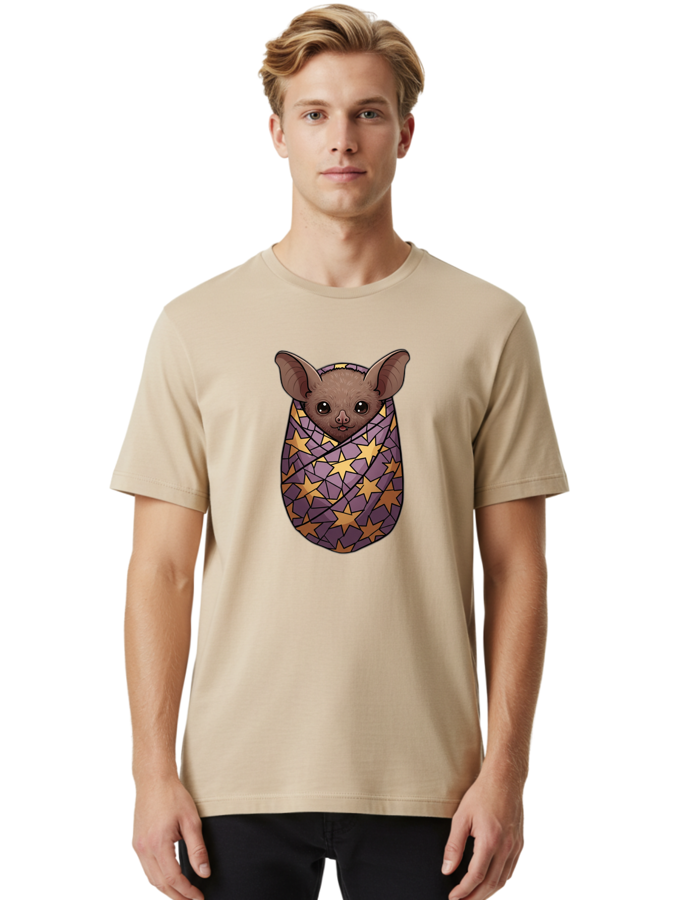 Bat-In-Stars-Blanket-1 Men'S Graphic Tee, 100% Cotton, Comfortable Casual Summer Wear, Machine Washable, Vintage Camera, Old Camera, Antique Camera, Black Camera, Classic Photography, Photography Equipment, Nostalgic Device, Film Camera, Bal766
