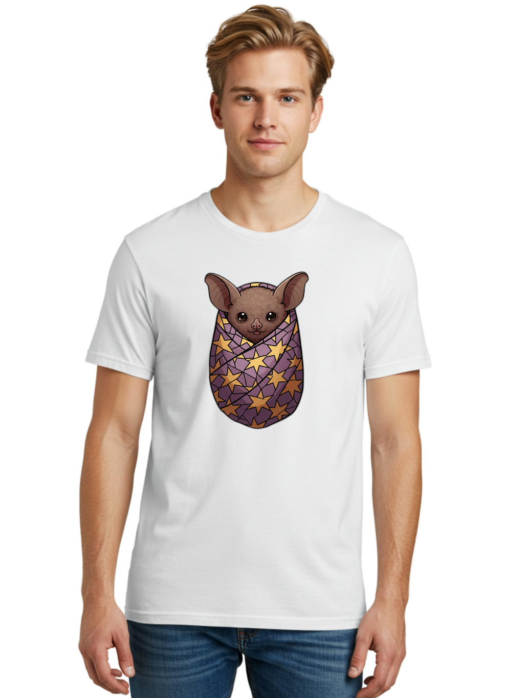 Bat-In-Stars-Blanket-1 Men'S Graphic Tee, 100% Cotton, Comfortable Casual Summer Wear, Machine Washable, Vintage Camera, Old Camera, Antique Camera, Black Camera, Classic Photography, Photography Equipment, Nostalgic Device, Film Camera, Bal766