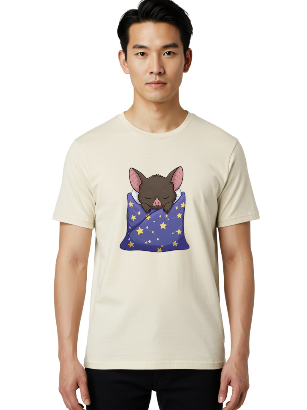 Bat-In-Stars-Blanket Men'S Graphic Tee, 100% Cotton, Comfortable Casual Summer Wear, Machine Washable, Vintage Camera, Old Camera, Antique Camera, Black Camera, Classic Photography, Photography Equipment, Nostalgic Device, Film Camera, Bal767