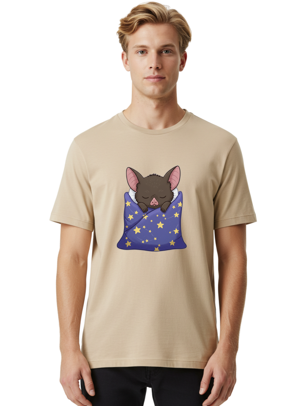 Bat-In-Stars-Blanket Men'S Graphic Tee, 100% Cotton, Comfortable Casual Summer Wear, Machine Washable, Vintage Camera, Old Camera, Antique Camera, Black Camera, Classic Photography, Photography Equipment, Nostalgic Device, Film Camera, Bal767