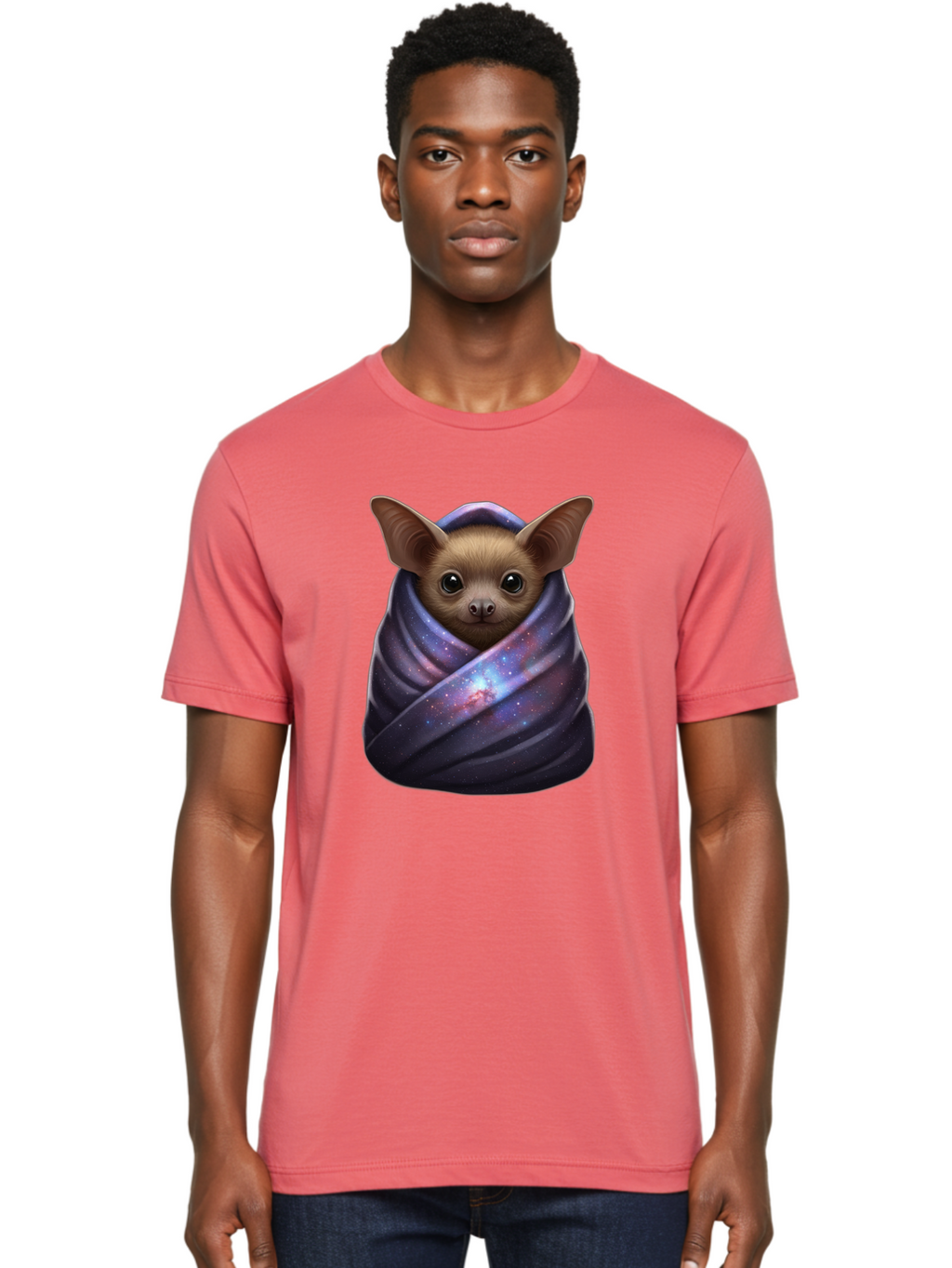 Bat-Wrapped-In-Galaxy-Blanket-1 Men'S Graphic Tee, 100% Cotton, Comfortable Casual Summer Wear, Machine Washable, Vintage Camera, Old Camera, Antique Camera, Black Camera, Classic Photography, Photography Equipment, Nostalgic Device, Bal768