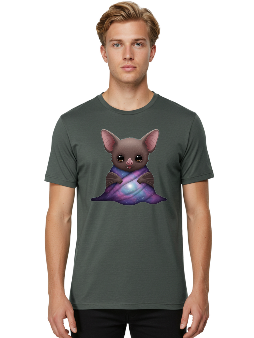 Bat-Wrapped-In-Galaxy-Blanket Men'S Graphic Tee, 100% Cotton, Comfortable Casual Summer Wear, Machine Washable, Vintage Camera, Old Camera, Antique Camera, Black Camera, Classic Photography, Photography Equipment, Nostalgic Device, Bal770