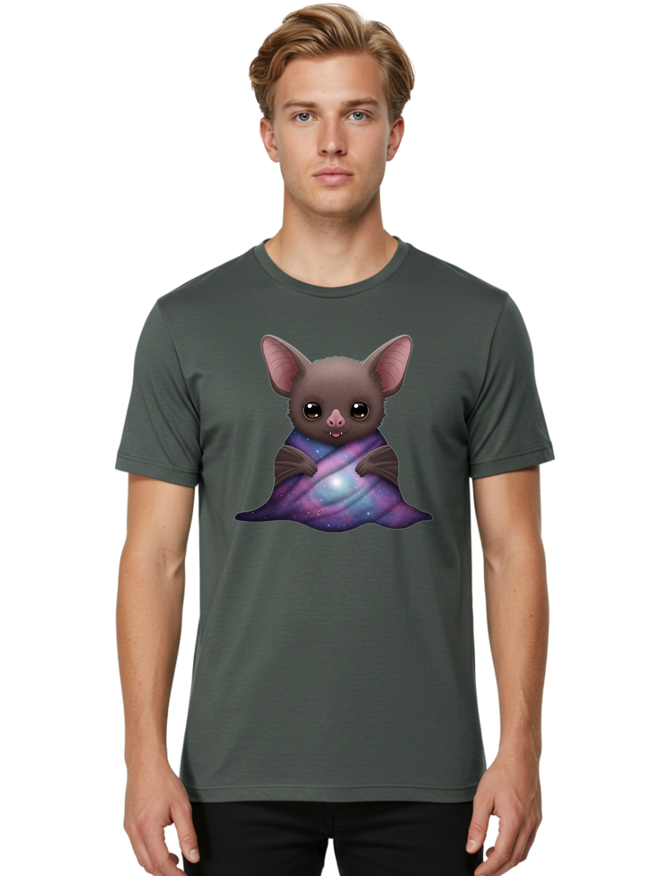 Bat-Wrapped-In-Galaxy-Blanket Men'S Graphic Tee, 100% Cotton, Comfortable Casual Summer Wear, Machine Washable, Vintage Camera, Old Camera, Antique Camera, Black Camera, Classic Photography, Photography Equipment, Nostalgic Device, Bal770