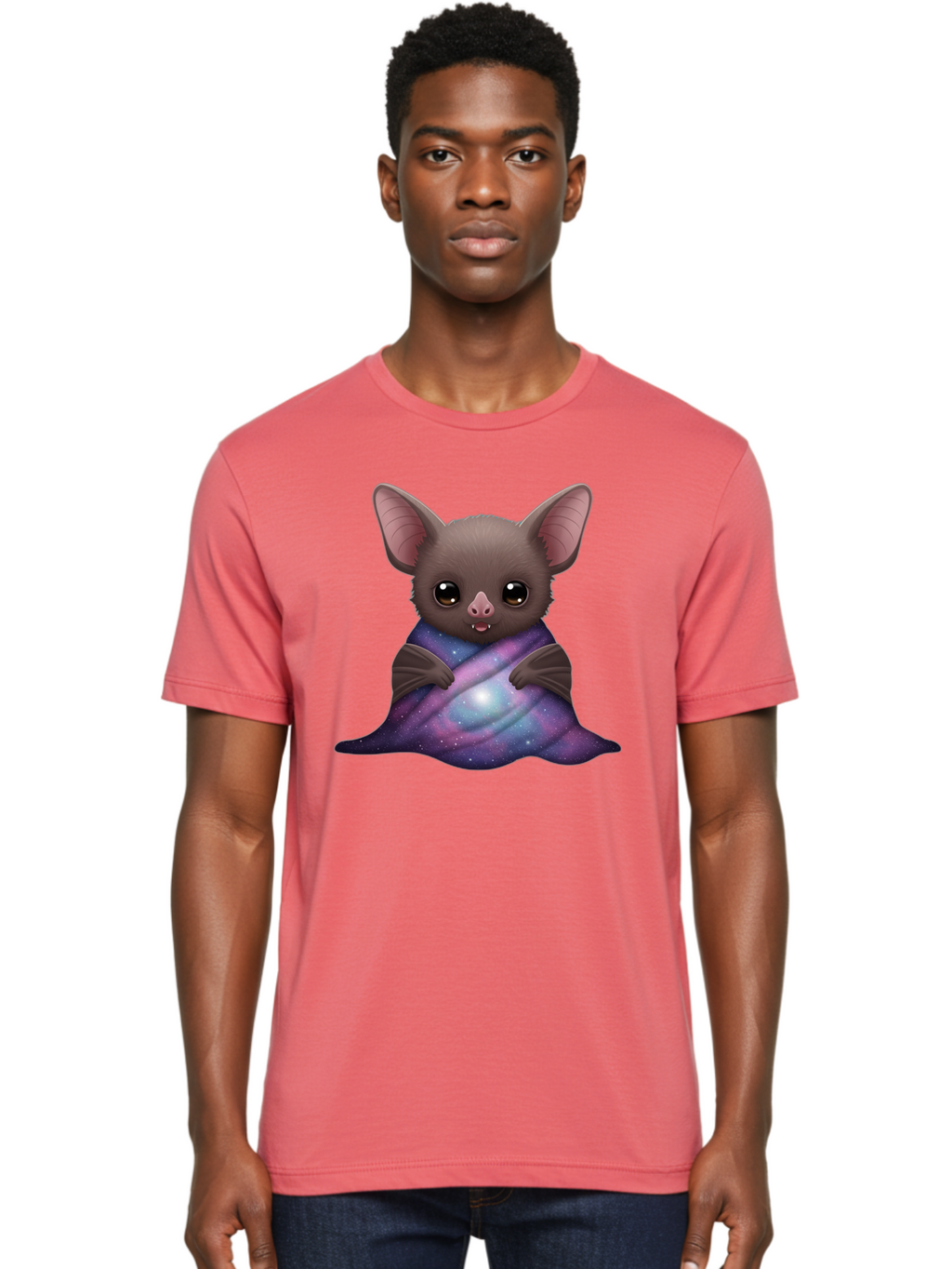 Bat-Wrapped-In-Galaxy-Blanket Men'S Graphic Tee, 100% Cotton, Comfortable Casual Summer Wear, Machine Washable, Vintage Camera, Old Camera, Antique Camera, Black Camera, Classic Photography, Photography Equipment, Nostalgic Device, Bal770