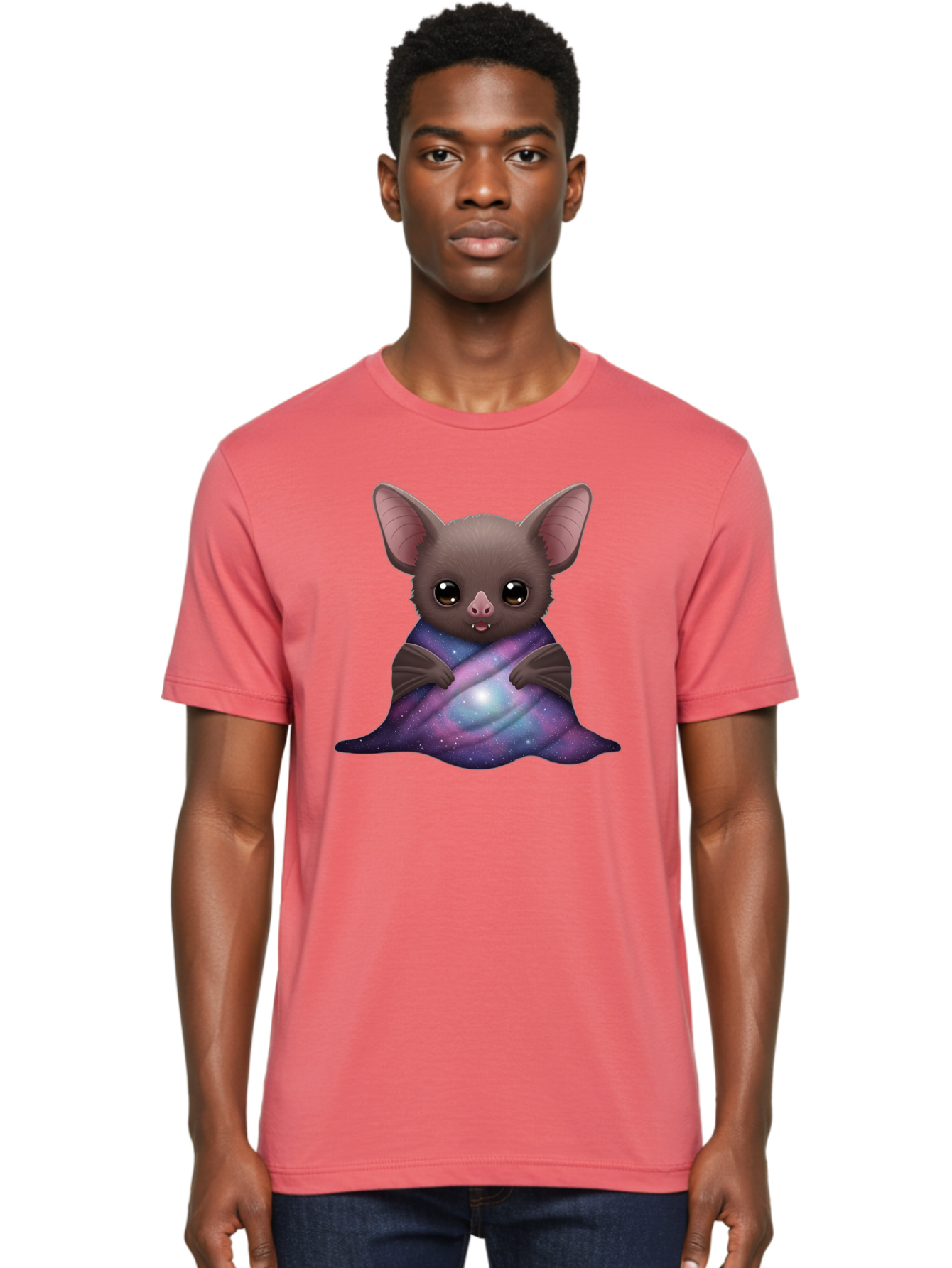 Bat-Wrapped-In-Galaxy-Blanket Men'S Graphic Tee, 100% Cotton, Comfortable Casual Summer Wear, Machine Washable, Vintage Camera, Old Camera, Antique Camera, Black Camera, Classic Photography, Photography Equipment, Nostalgic Device, Bal770
