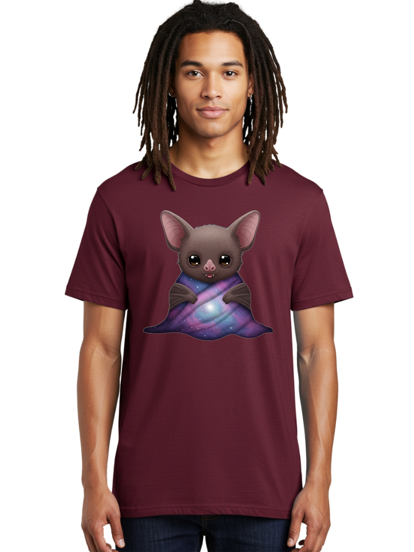 Bat-Wrapped-In-Galaxy-Blanket Men'S Graphic Tee, 100% Cotton, Comfortable Casual Summer Wear, Machine Washable, Vintage Camera, Old Camera, Antique Camera, Black Camera, Classic Photography, Photography Equipment, Nostalgic Device, Bal770