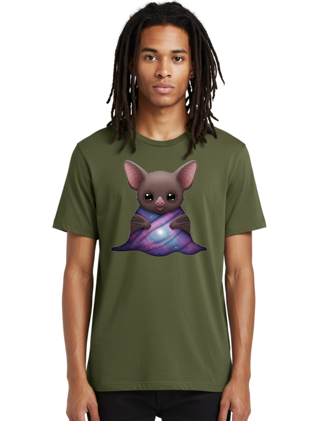 Bat-Wrapped-In-Galaxy-Blanket Men'S Graphic Tee, 100% Cotton, Comfortable Casual Summer Wear, Machine Washable, Vintage Camera, Old Camera, Antique Camera, Black Camera, Classic Photography, Photography Equipment, Nostalgic Device, Bal770