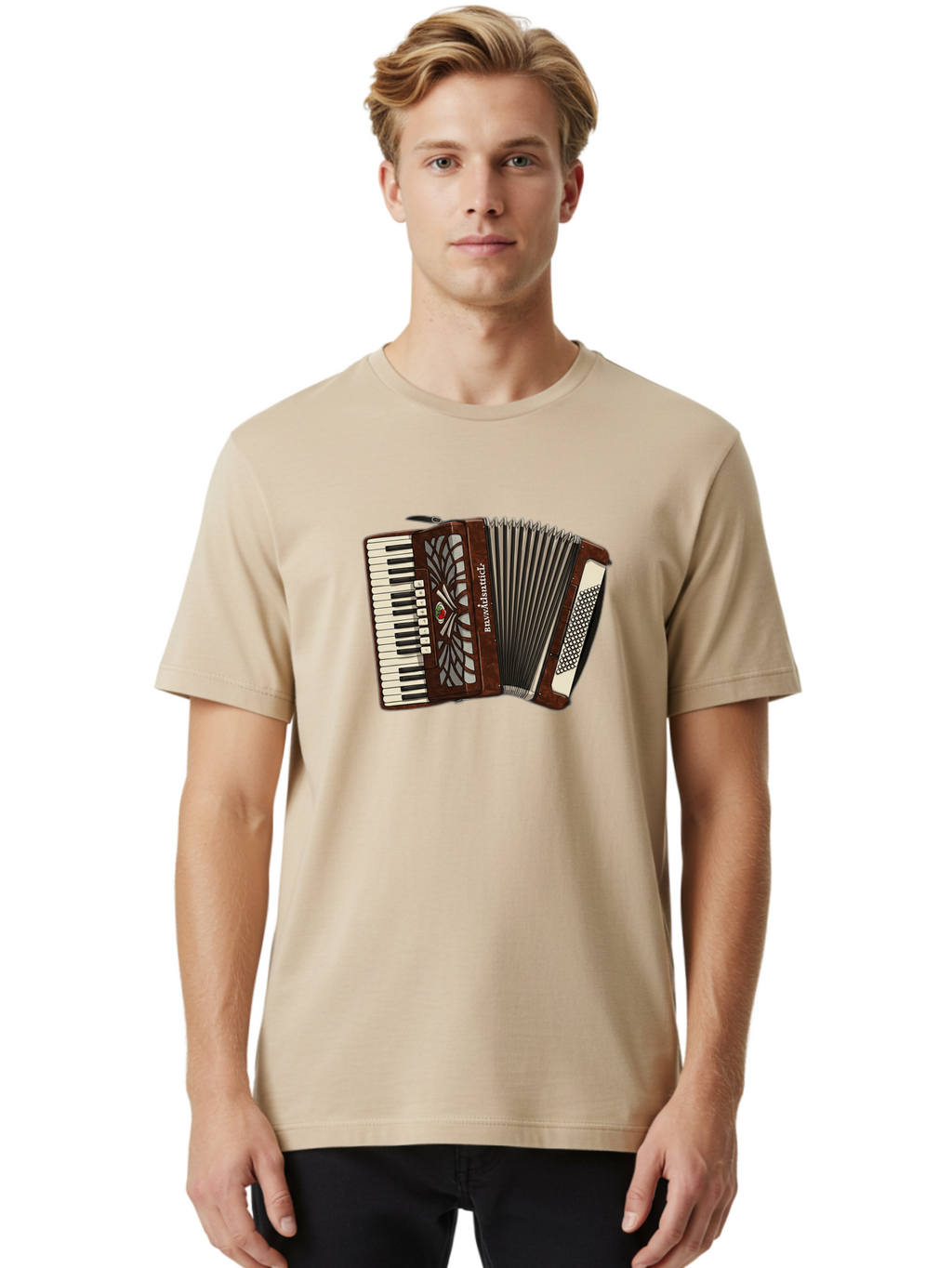 Bavaria-Accordian Men'S Graphic Tee, 100% Cotton, Comfortable Casual Summer Wear, Machine Washable, Vintage Camera, Old Camera, Antique Camera, Black Camera, Classic Photography, Photography Equipment, Nostalgic Device, Film Camera, Camera Art Bal772
