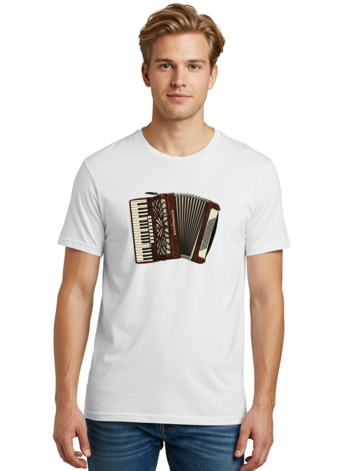 Bavaria-Accordian Men'S Graphic Tee, 100% Cotton, Comfortable Casual Summer Wear, Machine Washable, Vintage Camera, Old Camera, Antique Camera, Black Camera, Classic Photography, Photography Equipment, Nostalgic Device, Film Camera, Camera Art Bal772