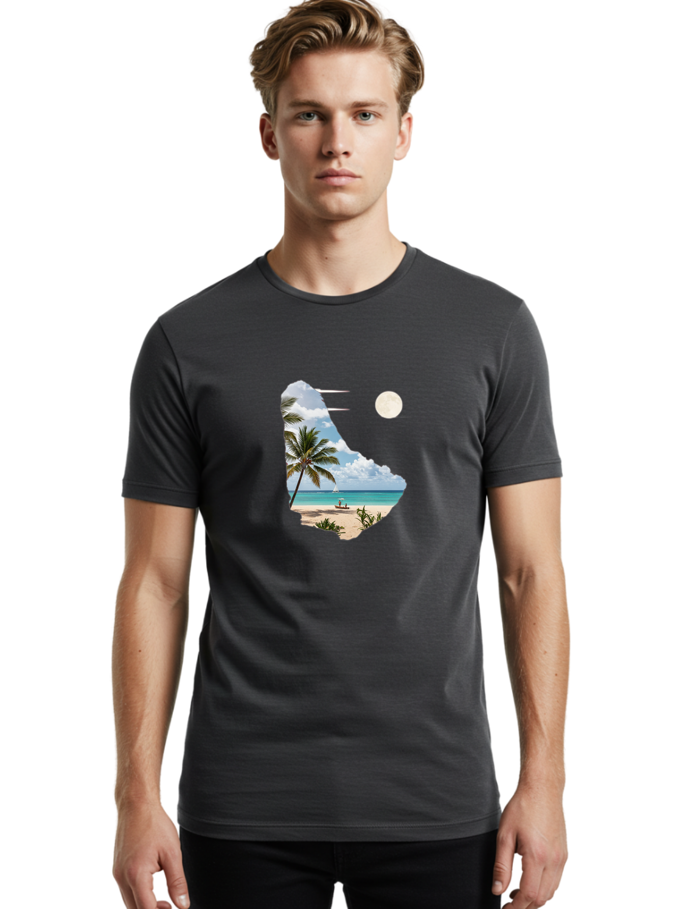 Beach-Scene-In-Map Men'S Graphic Tee, 100% Cotton, Comfortable Casual Summer Wear, Machine Washable, Vintage Camera, Old Camera, Antique Camera, Black Camera, Classic Photography, Photography Equipment, Nostalgic Device, Film Camera, Bal777
