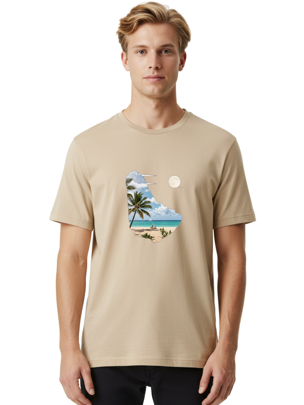 Beach-Scene-In-Map Men'S Graphic Tee, 100% Cotton, Comfortable Casual Summer Wear, Machine Washable, Vintage Camera, Old Camera, Antique Camera, Black Camera, Classic Photography, Photography Equipment, Nostalgic Device, Film Camera, Bal777