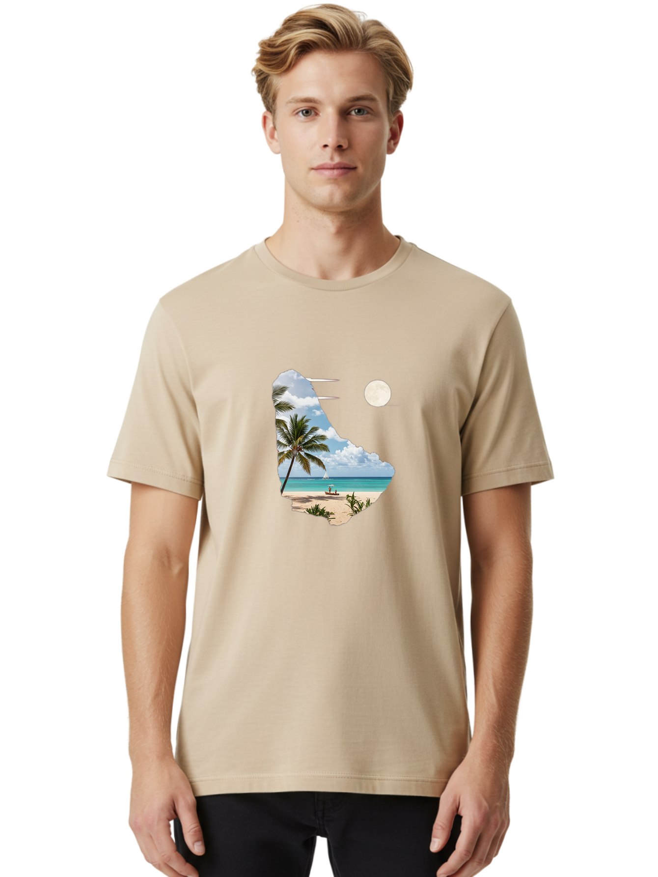 Beach-Scene-In-Map Men'S Graphic Tee, 100% Cotton, Comfortable Casual Summer Wear, Machine Washable, Vintage Camera, Old Camera, Antique Camera, Black Camera, Classic Photography, Photography Equipment, Nostalgic Device, Film Camera, Bal777