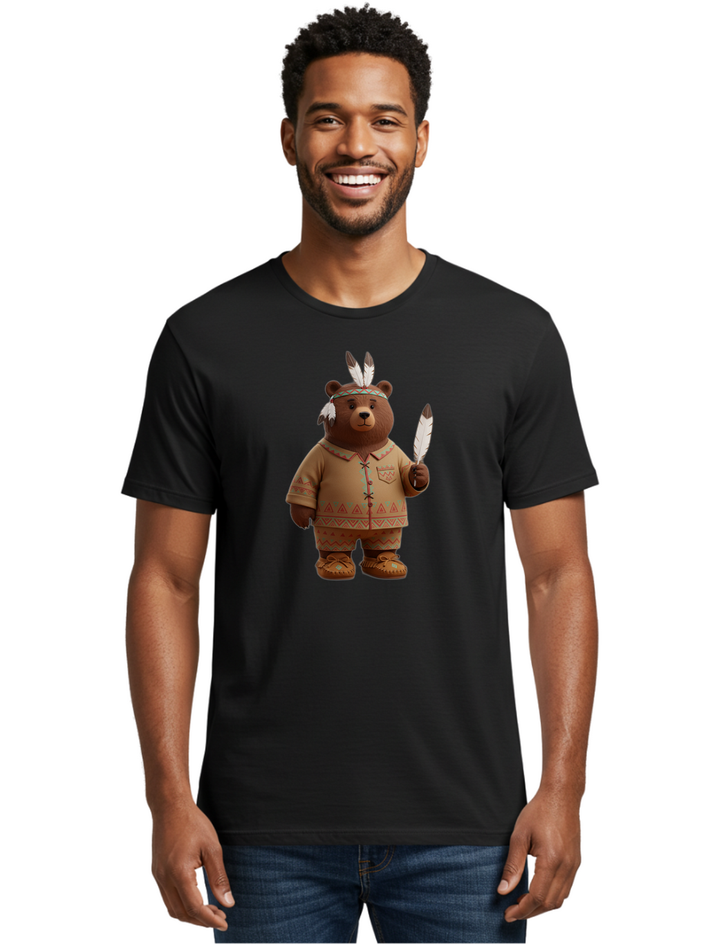 Bear-In-Native-American-Costume Men'S Graphic Tee, 100% Cotton, Comfortable Casual Summer Wear, Machine Washable, Vintage Camera, Old Camera, Antique Camera, Black Camera, Classic Photography, Photography Equipment, Nostalgic Device, Bal779