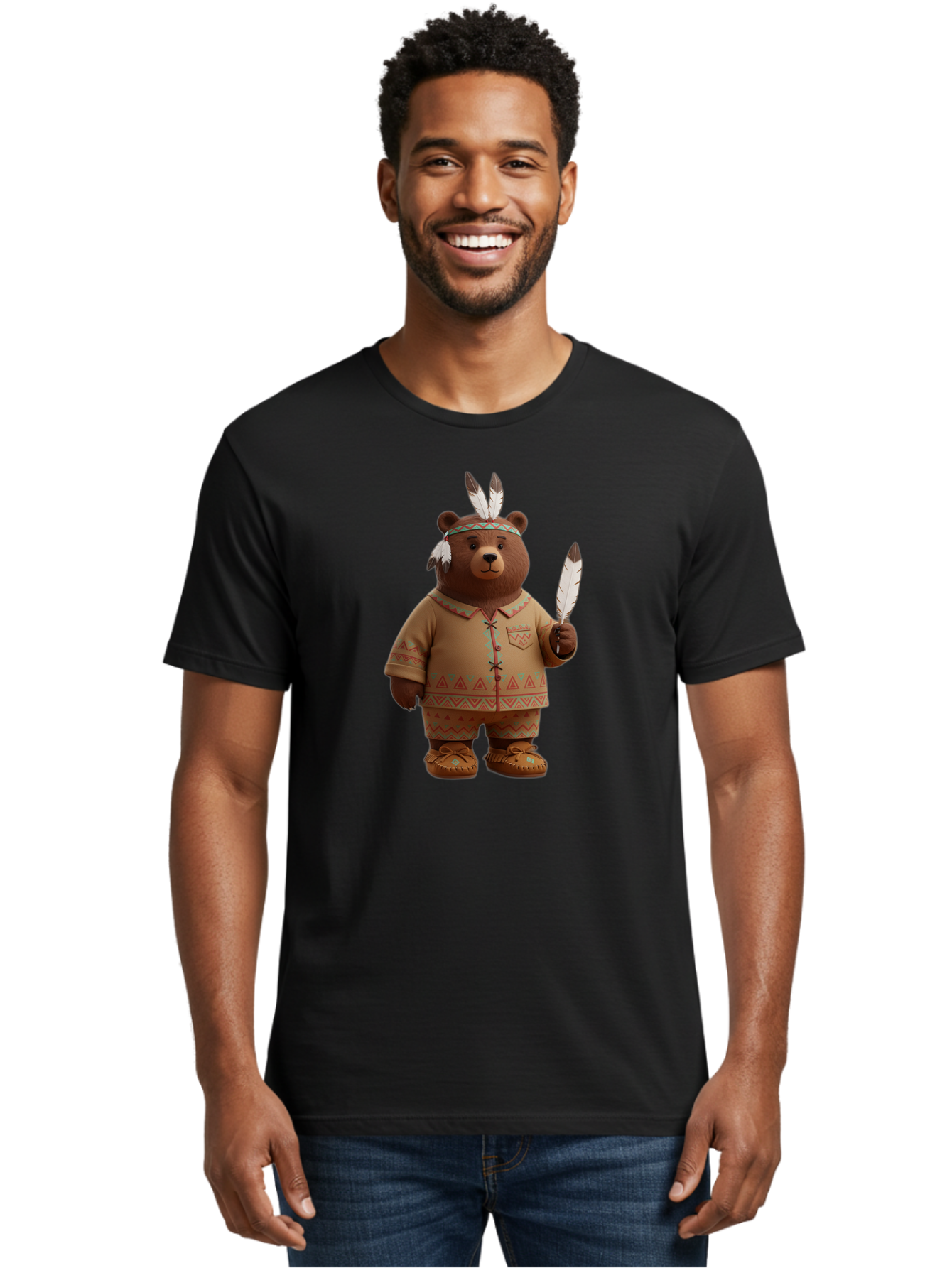Bear-In-Native-American-Costume Men'S Graphic Tee, 100% Cotton, Comfortable Casual Summer Wear, Machine Washable, Vintage Camera, Old Camera, Antique Camera, Black Camera, Classic Photography, Photography Equipment, Nostalgic Device, Bal779