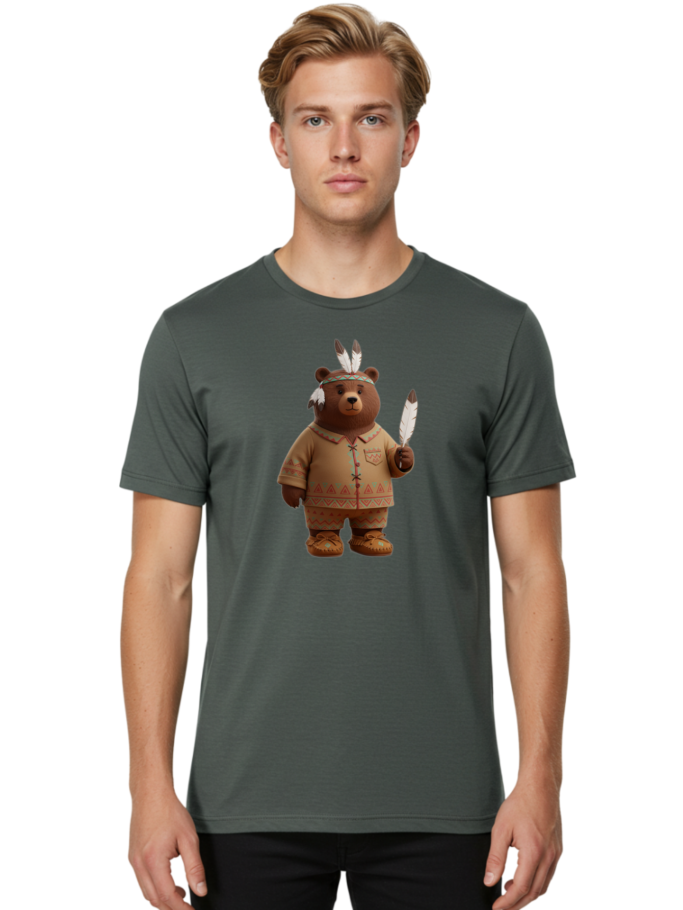 Bear-In-Native-American-Costume Men'S Graphic Tee, 100% Cotton, Comfortable Casual Summer Wear, Machine Washable, Vintage Camera, Old Camera, Antique Camera, Black Camera, Classic Photography, Photography Equipment, Nostalgic Device, Bal779