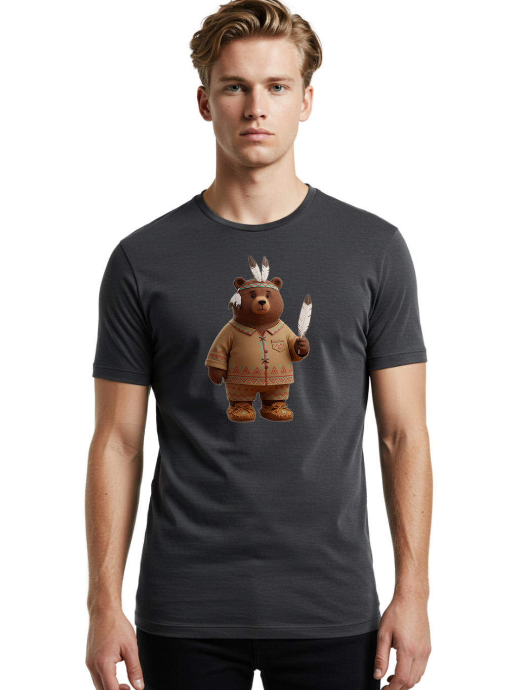 Bear-In-Native-American-Costume Men'S Graphic Tee, 100% Cotton, Comfortable Casual Summer Wear, Machine Washable, Vintage Camera, Old Camera, Antique Camera, Black Camera, Classic Photography, Photography Equipment, Nostalgic Device, Bal779
