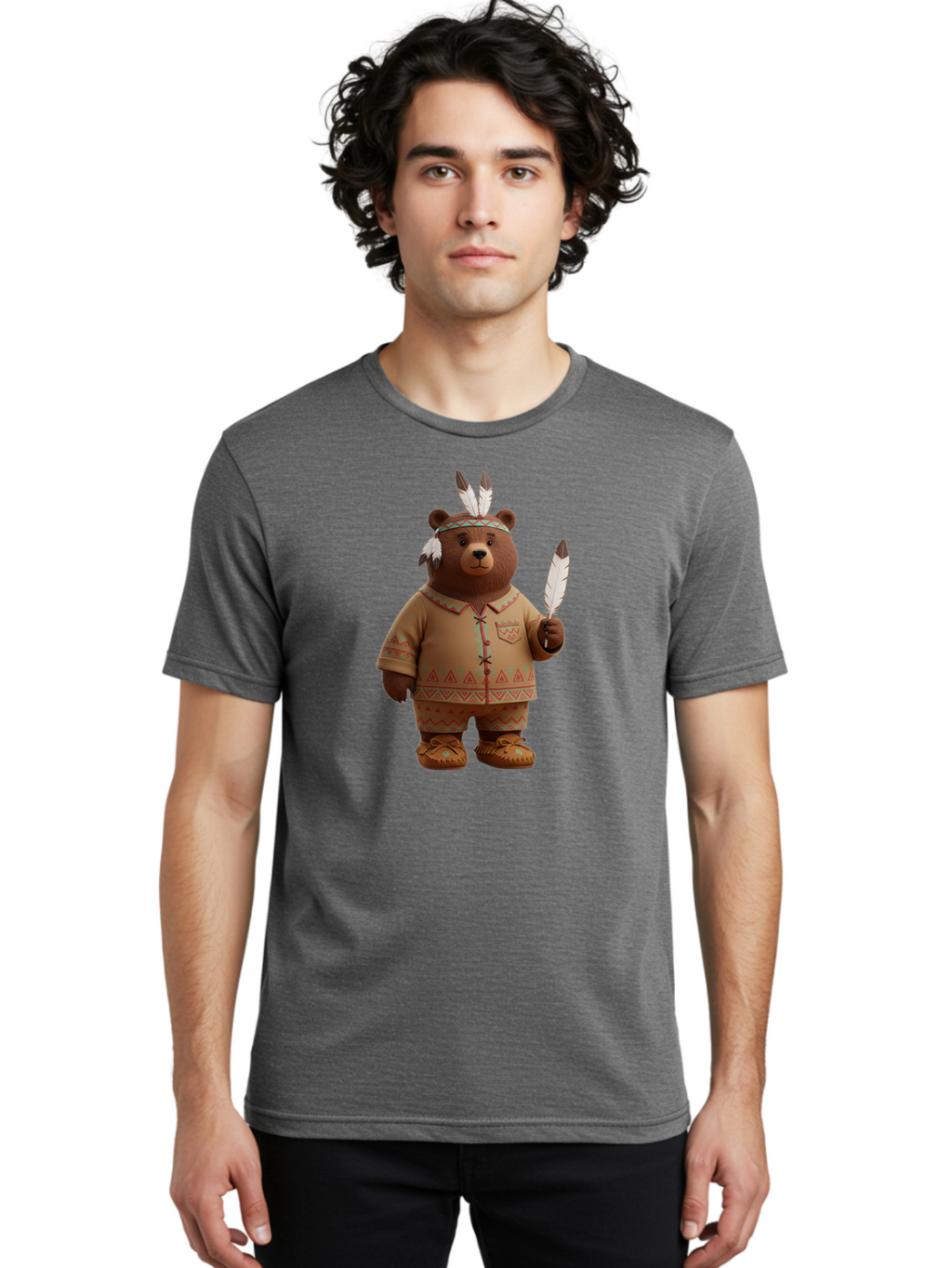 Bear-In-Native-American-Costume Men'S Graphic Tee, 100% Cotton, Comfortable Casual Summer Wear, Machine Washable, Vintage Camera, Old Camera, Antique Camera, Black Camera, Classic Photography, Photography Equipment, Nostalgic Device, Bal779