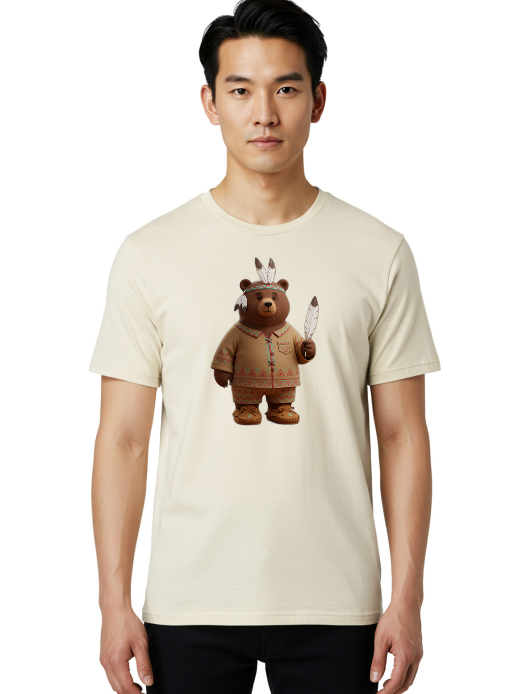 Bear-In-Native-American-Costume Men'S Graphic Tee, 100% Cotton, Comfortable Casual Summer Wear, Machine Washable, Vintage Camera, Old Camera, Antique Camera, Black Camera, Classic Photography, Photography Equipment, Nostalgic Device, Bal779