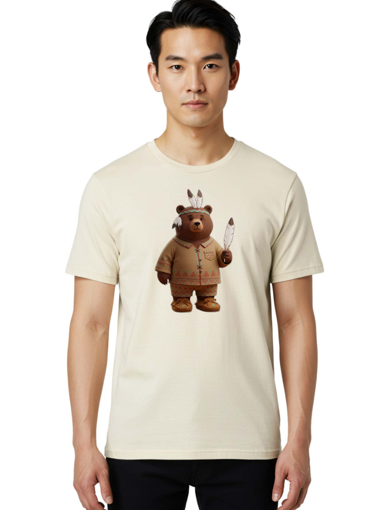Bear-In-Native-American-Costume Men'S Graphic Tee, 100% Cotton, Comfortable Casual Summer Wear, Machine Washable, Vintage Camera, Old Camera, Antique Camera, Black Camera, Classic Photography, Photography Equipment, Nostalgic Device, Bal779