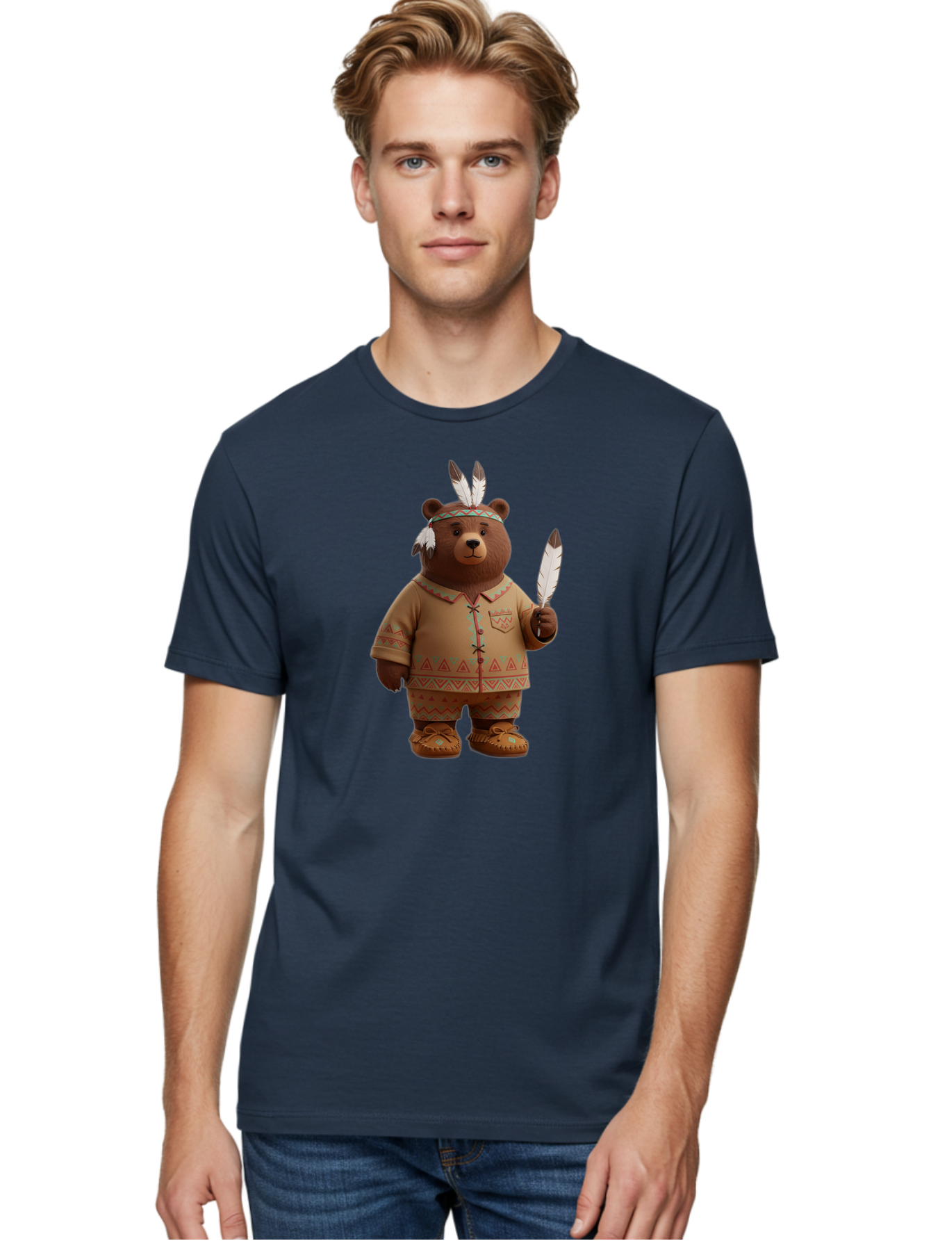 Bear-In-Native-American-Costume Men'S Graphic Tee, 100% Cotton, Comfortable Casual Summer Wear, Machine Washable, Vintage Camera, Old Camera, Antique Camera, Black Camera, Classic Photography, Photography Equipment, Nostalgic Device, Bal779