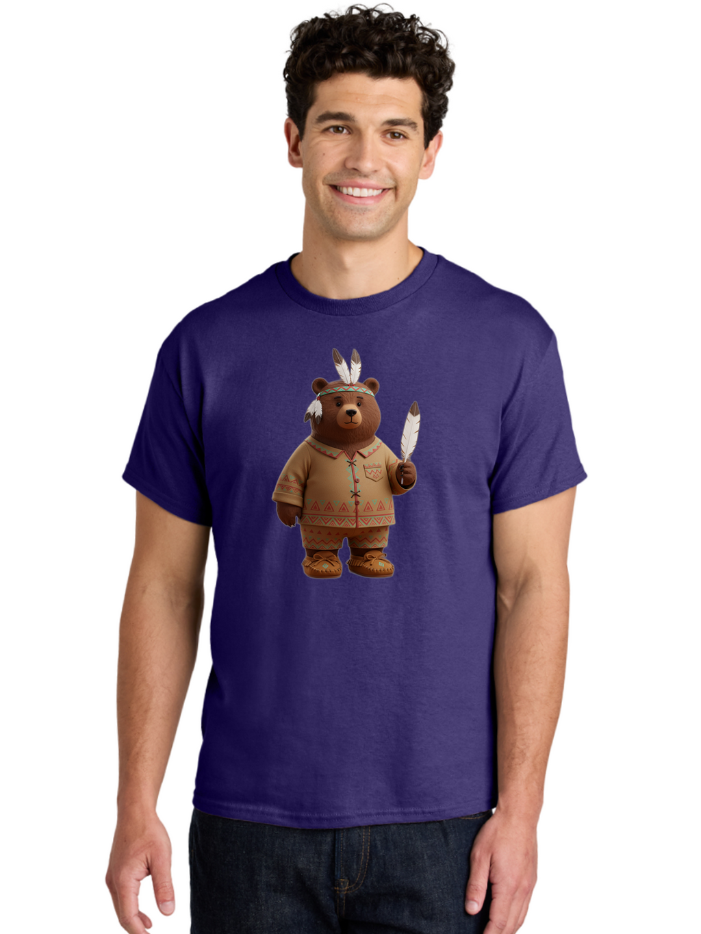 Bear-In-Native-American-Costume Men'S Graphic Tee, 100% Cotton, Comfortable Casual Summer Wear, Machine Washable, Vintage Camera, Old Camera, Antique Camera, Black Camera, Classic Photography, Photography Equipment, Nostalgic Device, Bal779