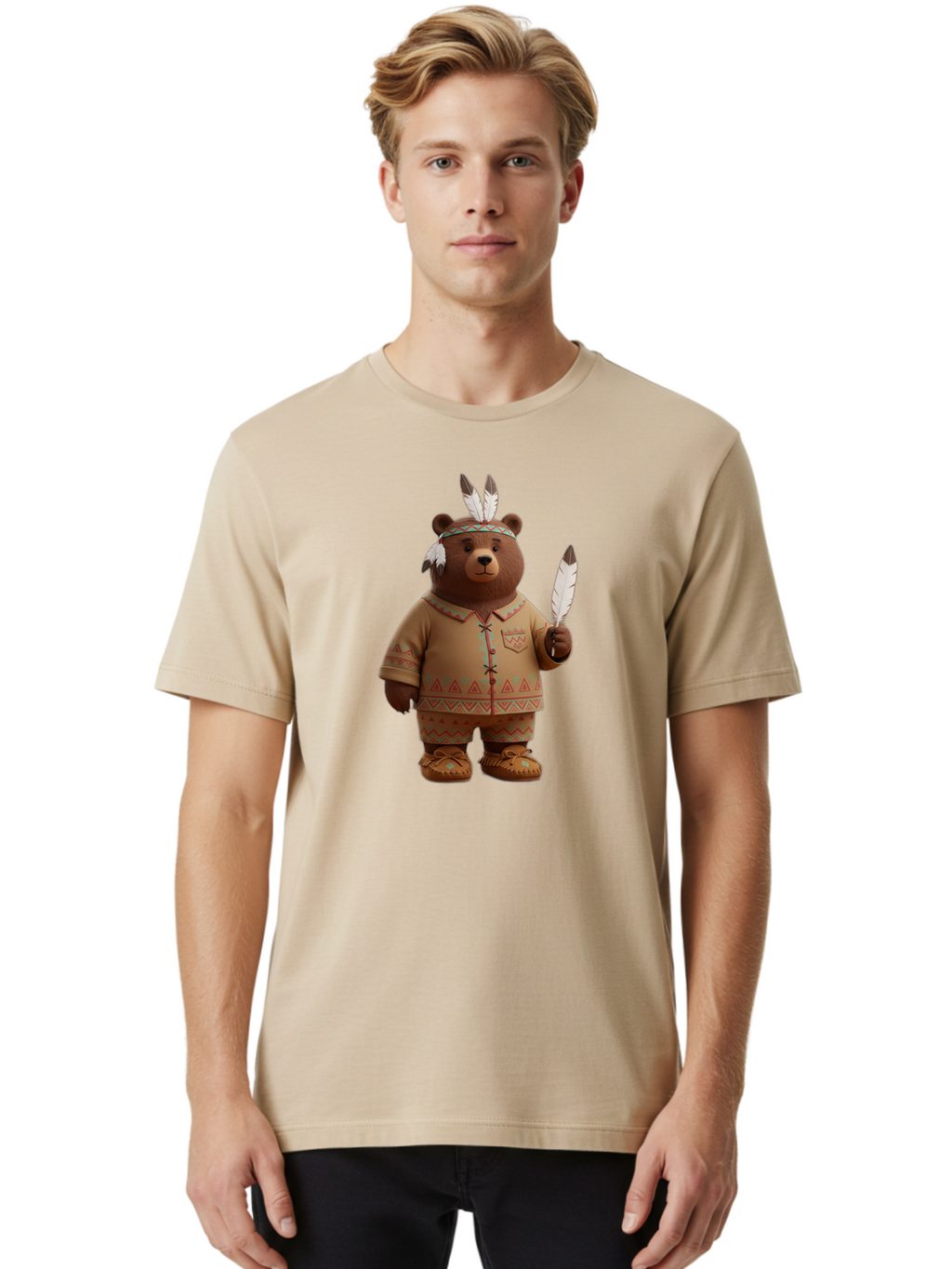 Bear-In-Native-American-Costume Men'S Graphic Tee, 100% Cotton, Comfortable Casual Summer Wear, Machine Washable, Vintage Camera, Old Camera, Antique Camera, Black Camera, Classic Photography, Photography Equipment, Nostalgic Device, Bal779