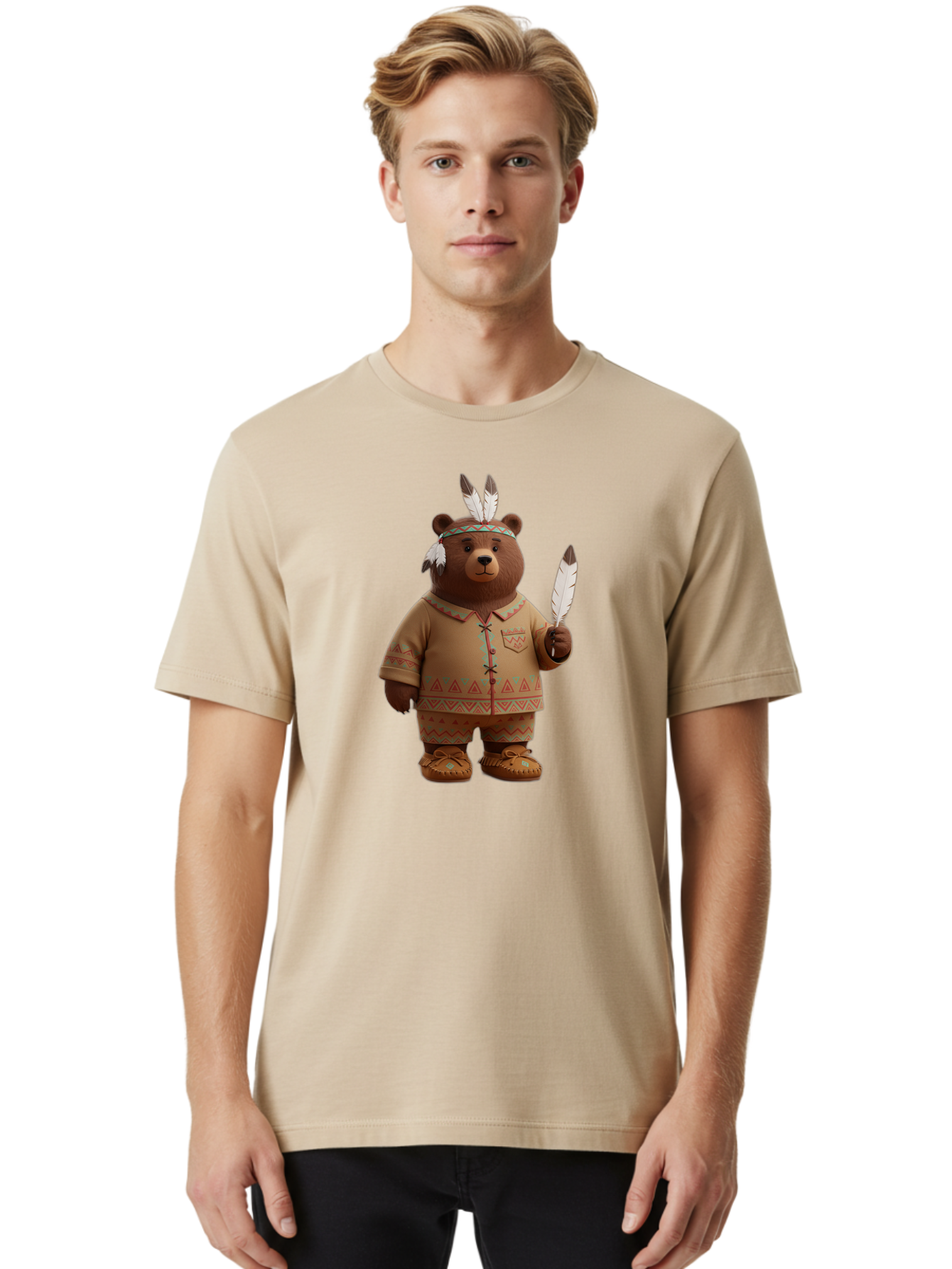 Bear-In-Native-American-Costume Men'S Graphic Tee, 100% Cotton, Comfortable Casual Summer Wear, Machine Washable, Vintage Camera, Old Camera, Antique Camera, Black Camera, Classic Photography, Photography Equipment, Nostalgic Device, Bal779