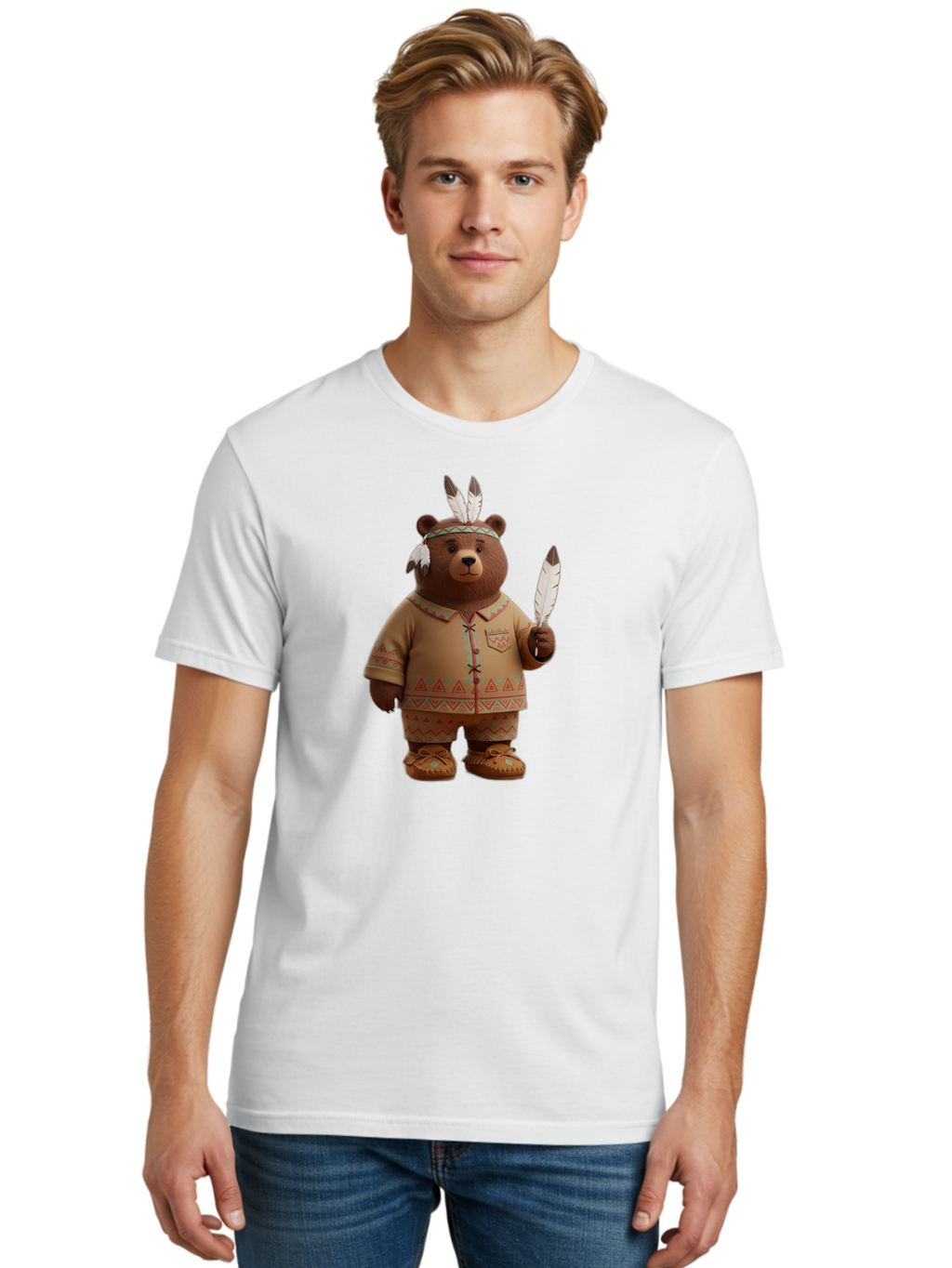 Bear-In-Native-American-Costume Men'S Graphic Tee, 100% Cotton, Comfortable Casual Summer Wear, Machine Washable, Vintage Camera, Old Camera, Antique Camera, Black Camera, Classic Photography, Photography Equipment, Nostalgic Device, Bal779