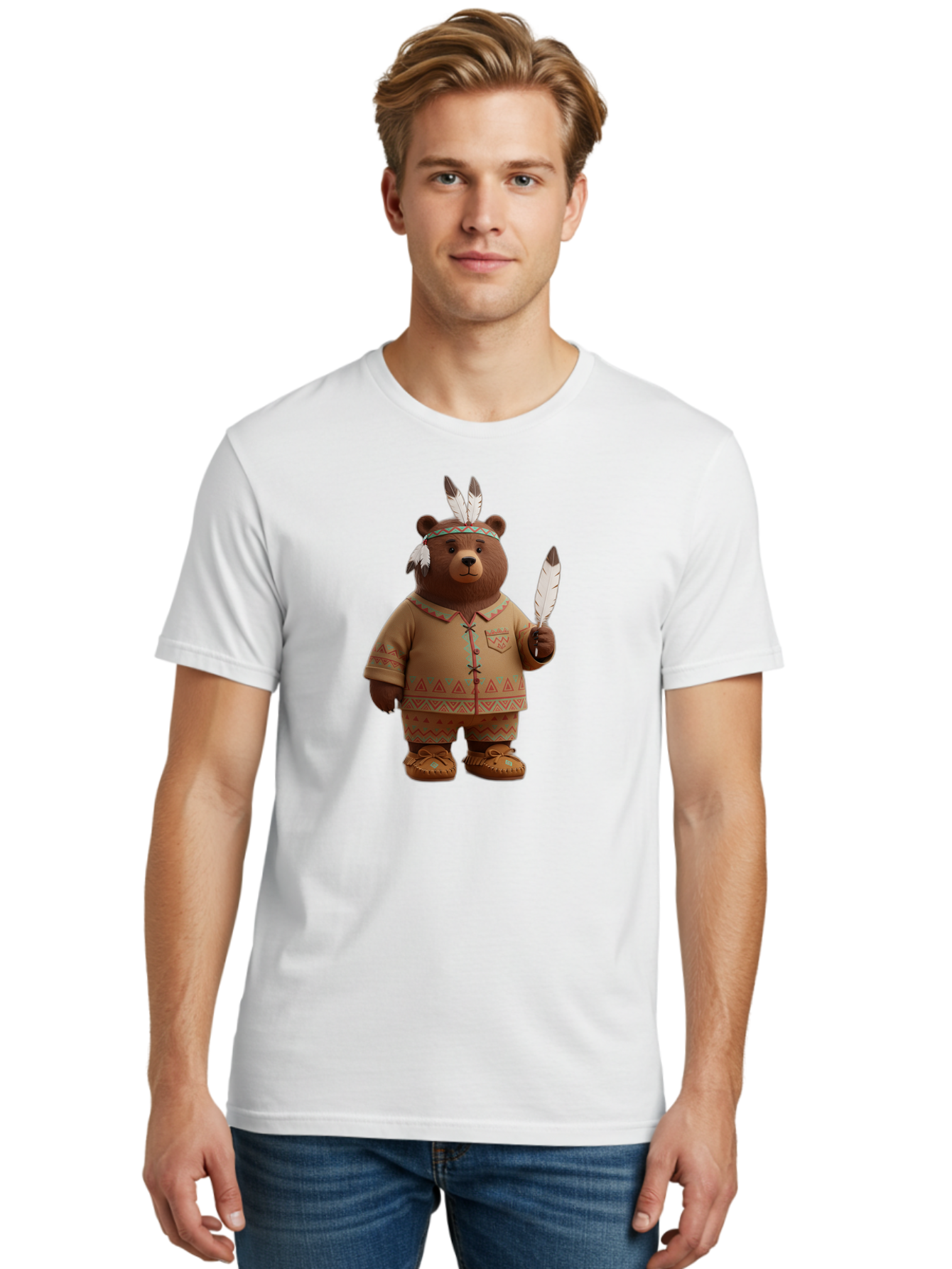 Bear-In-Native-American-Costume Men'S Graphic Tee, 100% Cotton, Comfortable Casual Summer Wear, Machine Washable, Vintage Camera, Old Camera, Antique Camera, Black Camera, Classic Photography, Photography Equipment, Nostalgic Device, Bal779
