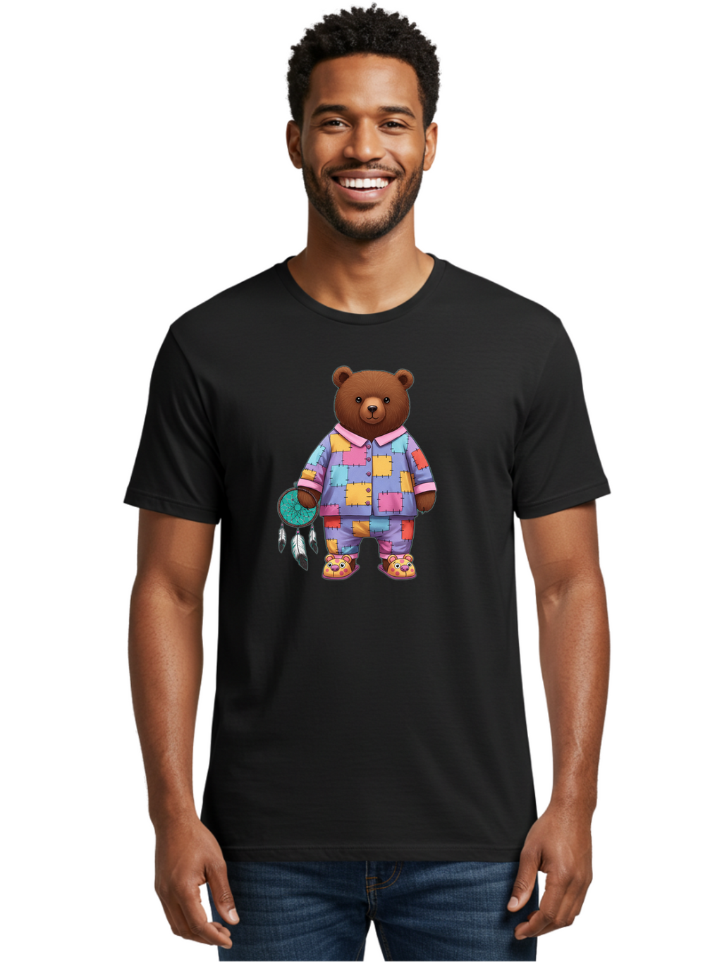 Bear-In-Pajamas-Holding-Dreamcatcher Men'S Graphic Tee, 100% Cotton, Comfortable Casual Summer Wear, Machine Washable, Vintage Camera, Old Camera, Antique Camera, Black Camera, Classic Photography, Photography Equipment, Nostalgic Device, Bal780