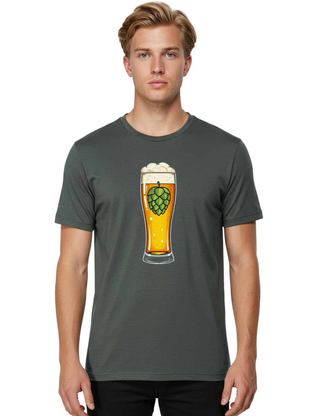 Beer-Glass-With-Hop Men'S Graphic Tee, 100% Cotton, Comfortable Casual Summer Wear, Machine Washable, Vintage Camera, Old Camera, Antique Camera, Black Camera, Classic Photography, Photography Equipment, Nostalgic Device, Film Camera, Bal791