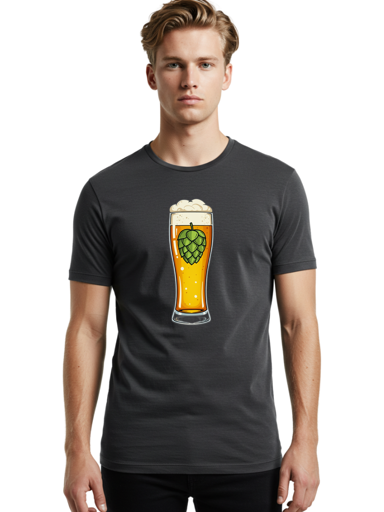 Beer-Glass-With-Hop Men'S Graphic Tee, 100% Cotton, Comfortable Casual Summer Wear, Machine Washable, Vintage Camera, Old Camera, Antique Camera, Black Camera, Classic Photography, Photography Equipment, Nostalgic Device, Film Camera, Bal791