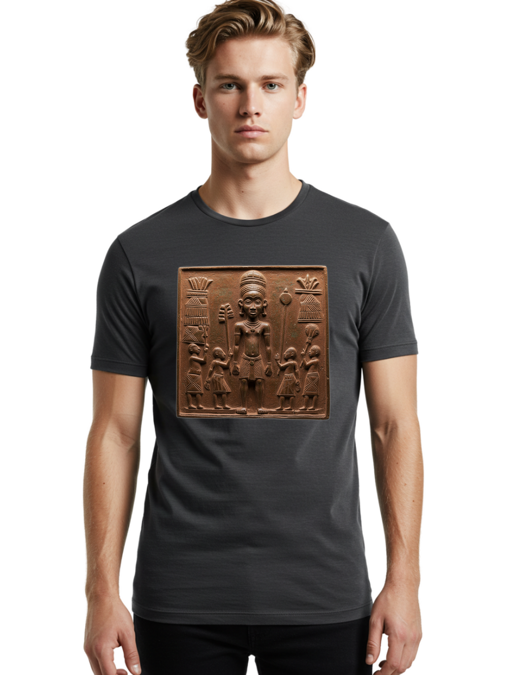 Benin-Bronze-Plaque Men'S Graphic Tee, 100% Cotton, Comfortable Casual Summer Wear, Machine Washable, Vintage Camera, Old Camera, Antique Camera, Black Camera, Classic Photography, Photography Equipment, Nostalgic Device, Film Camera, Bal795
