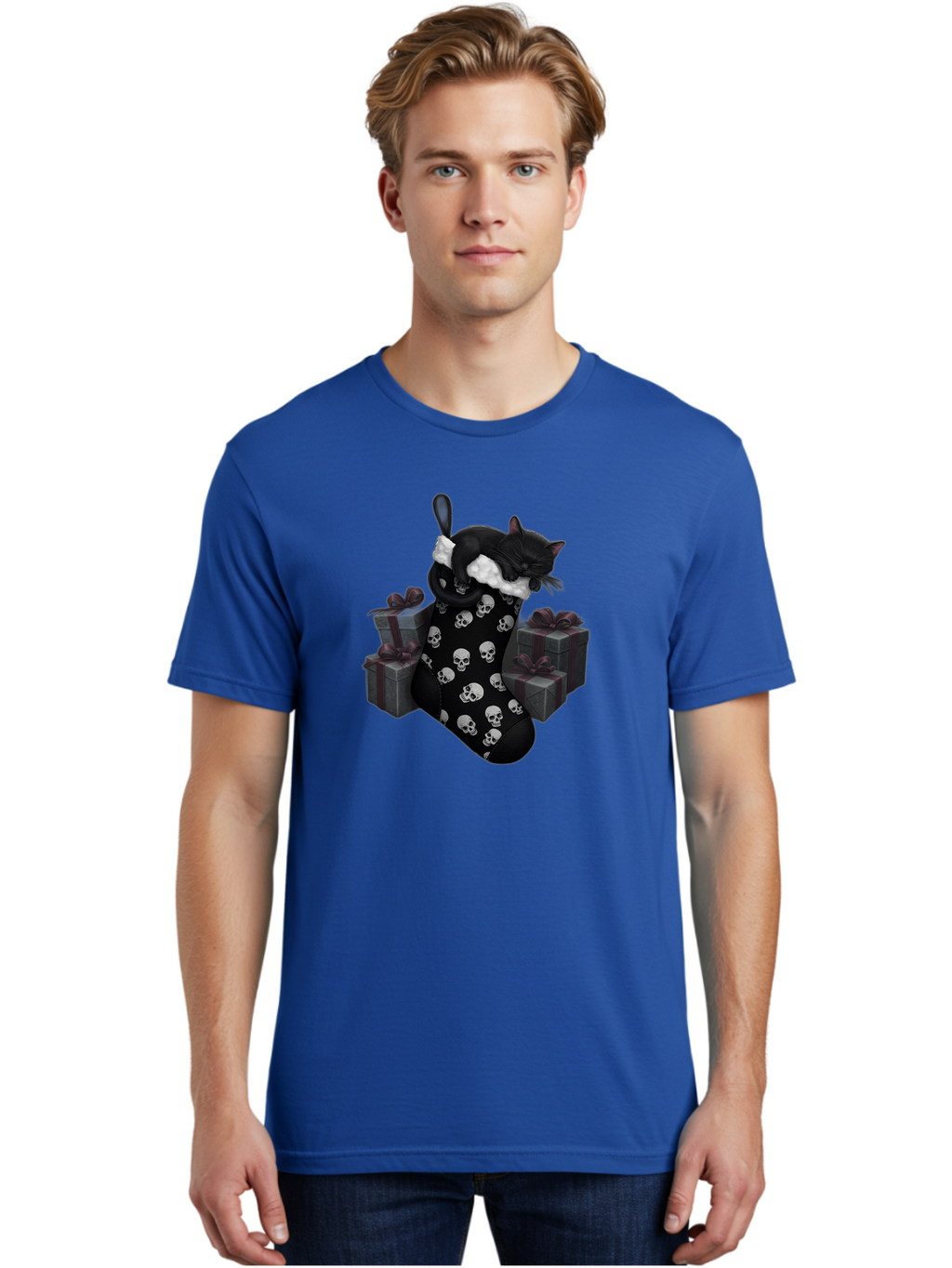 Black-Cat-In-Christmas-Stocking Men'S Graphic Tee, 100% Cotton, Comfortable Casual Summer Wear, Machine Washable, Vintage Camera, Old Camera, Antique Camera, Black Camera, Classic Photography, Photography Equipment, Nostalgic Device, Bal803