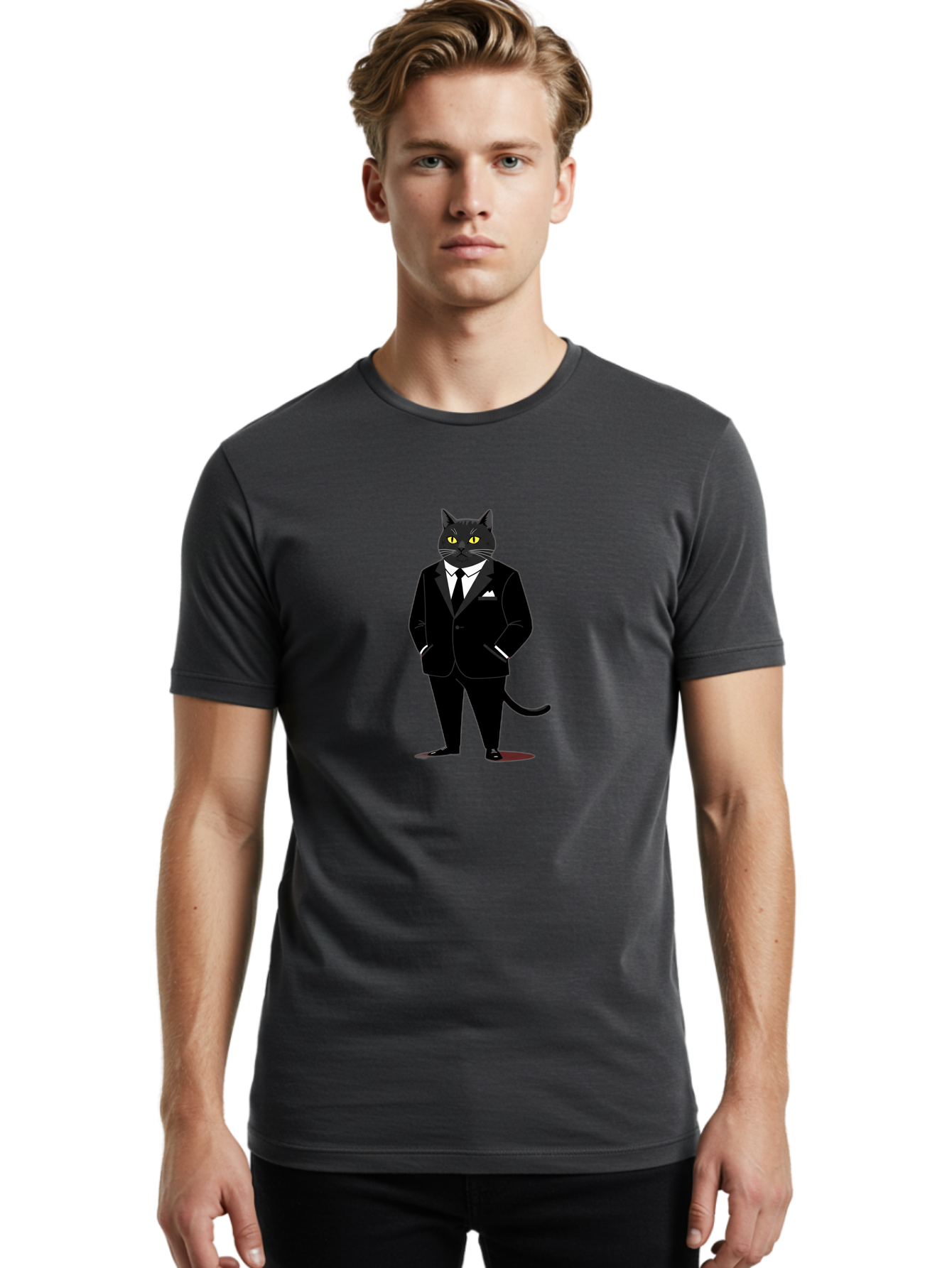 Black-Cat-In-Tuxedo Men'S Graphic Tee, 100% Cotton, Comfortable Casual Summer Wear, Machine Washable, Vintage Camera, Old Camera, Antique Camera, Black Camera, Classic Photography, Photography Equipment, Nostalgic Device, Film Camera, Bal805