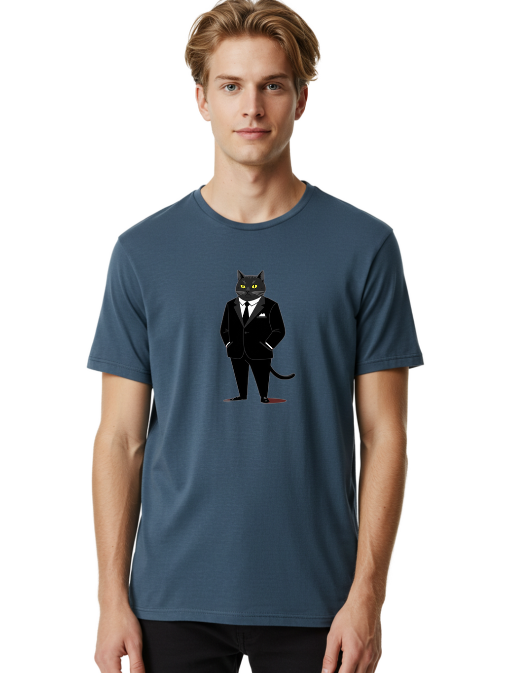 Black-Cat-In-Tuxedo Men'S Graphic Tee, 100% Cotton, Comfortable Casual Summer Wear, Machine Washable, Vintage Camera, Old Camera, Antique Camera, Black Camera, Classic Photography, Photography Equipment, Nostalgic Device, Film Camera, Bal805