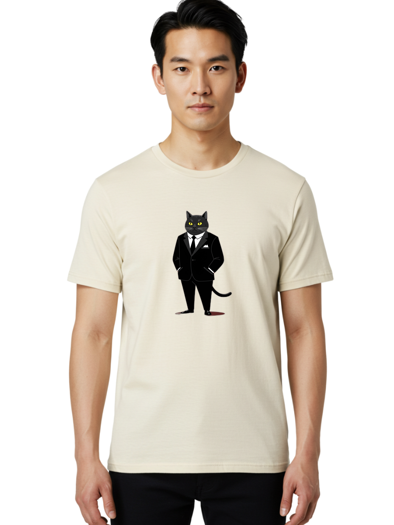 Black-Cat-In-Tuxedo Men'S Graphic Tee, 100% Cotton, Comfortable Casual Summer Wear, Machine Washable, Vintage Camera, Old Camera, Antique Camera, Black Camera, Classic Photography, Photography Equipment, Nostalgic Device, Film Camera, Bal805