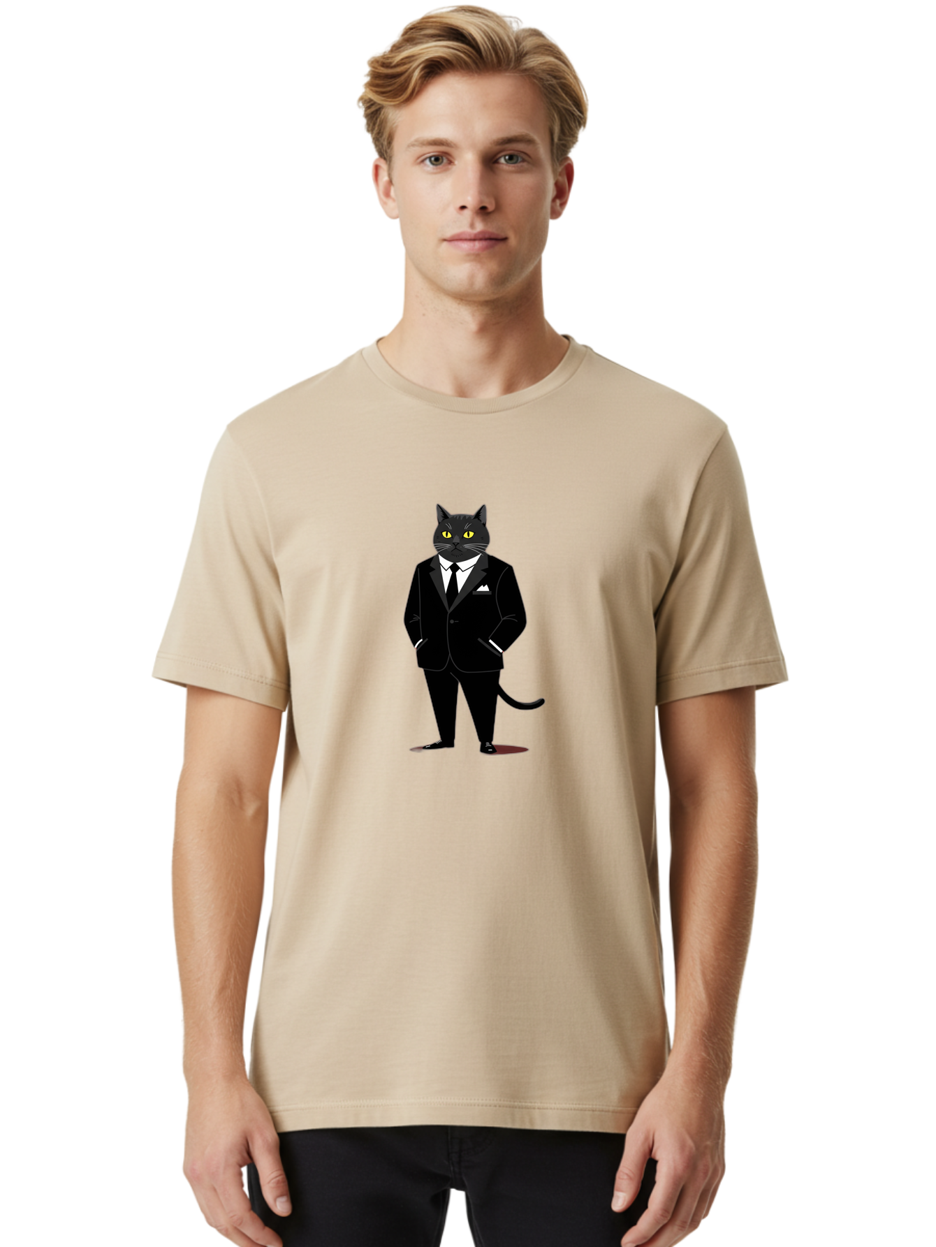 Black-Cat-In-Tuxedo Men'S Graphic Tee, 100% Cotton, Comfortable Casual Summer Wear, Machine Washable, Vintage Camera, Old Camera, Antique Camera, Black Camera, Classic Photography, Photography Equipment, Nostalgic Device, Film Camera, Bal805