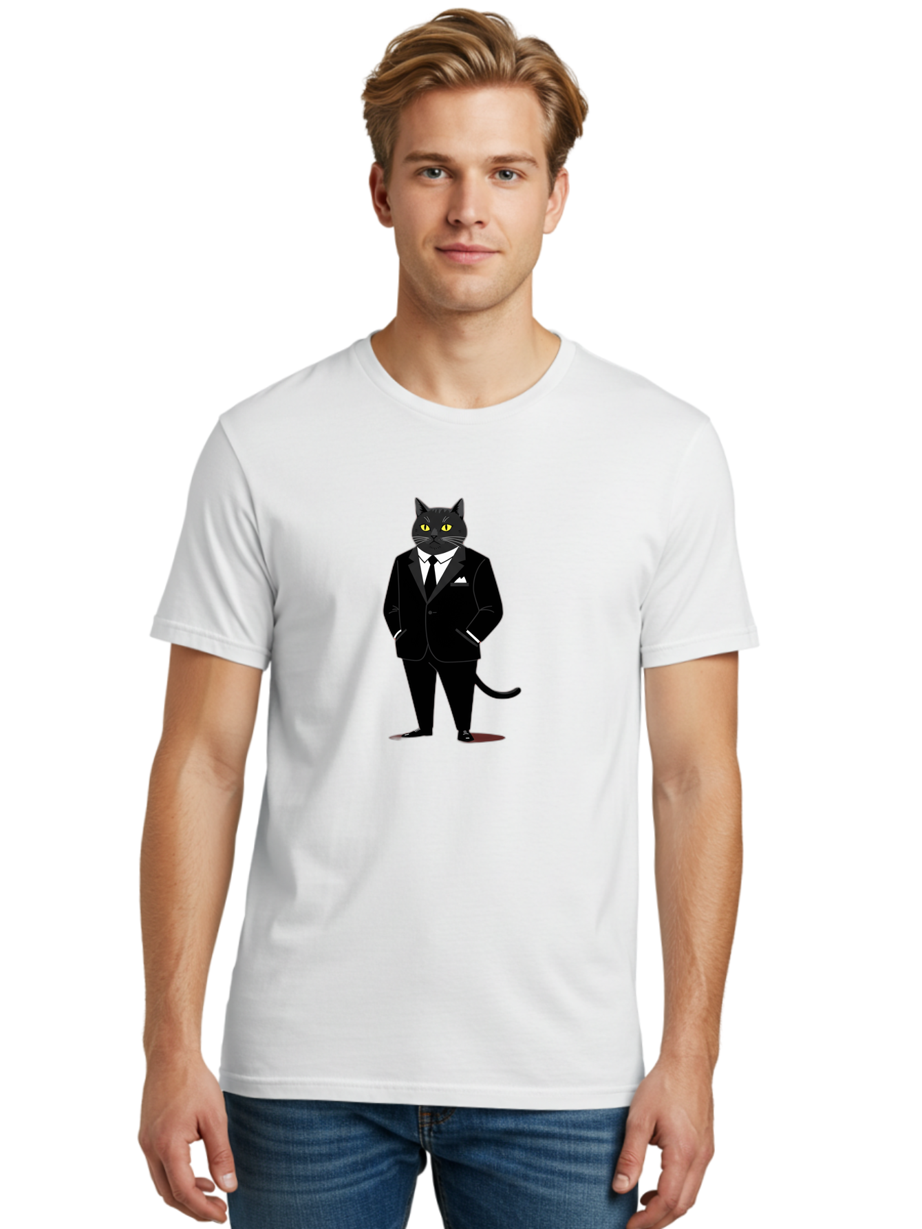 Black-Cat-In-Tuxedo Men'S Graphic Tee, 100% Cotton, Comfortable Casual Summer Wear, Machine Washable, Vintage Camera, Old Camera, Antique Camera, Black Camera, Classic Photography, Photography Equipment, Nostalgic Device, Film Camera, Bal805